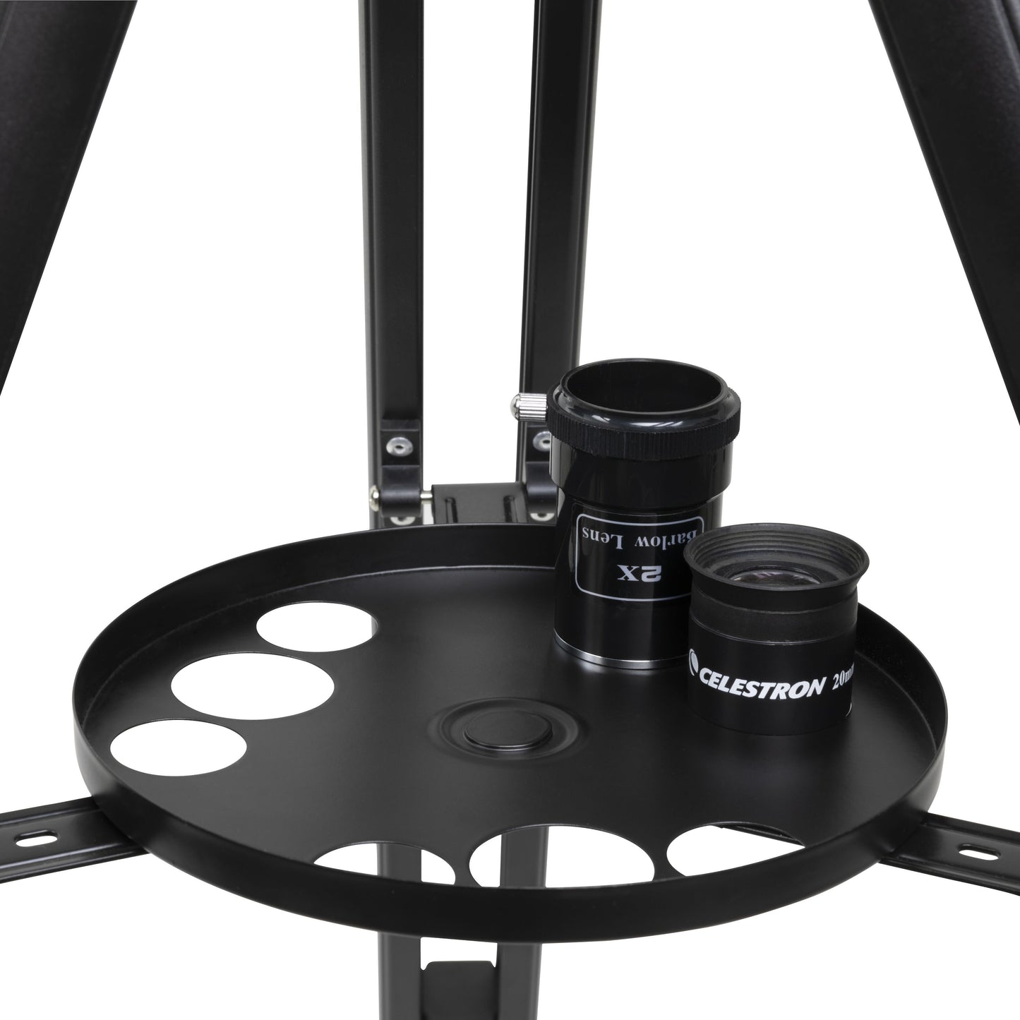 Celestron sort rund bakke med 2 okulare: 2x Barlow Lens og 20mm, tomme pladser, passer til Starsense Explorer LT80AZ.