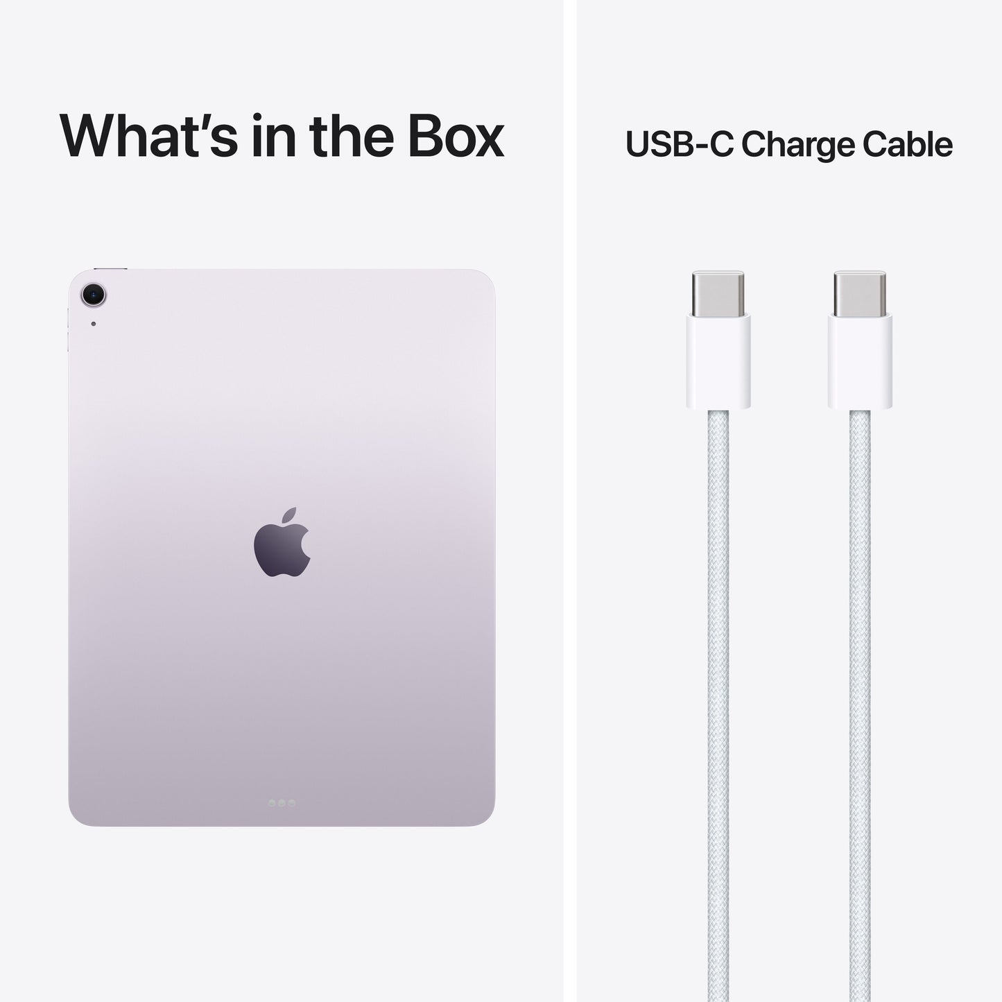 Apple iPad Air 13" (M4) lilla, 128 GB Wifi set med USB-C opladerkabel, tekst: Hvad er der i kassen, USB-C-opladerkabel.