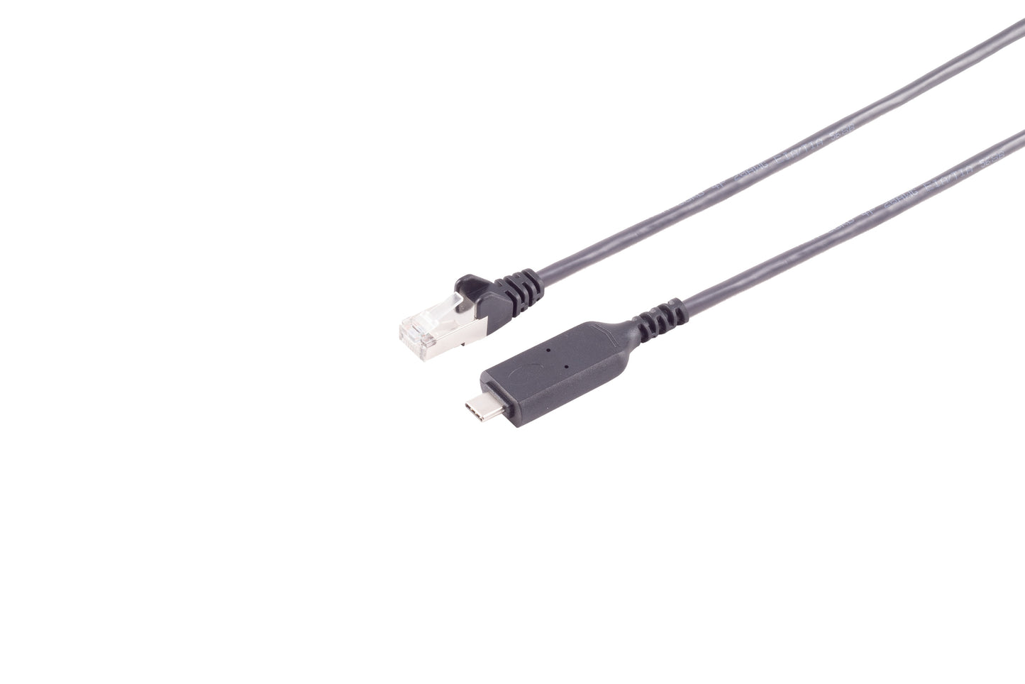 USB-C til RJ45 Ethernet LAN-adapter, 2 m sort kabel med USB-C og RJ45-stik.