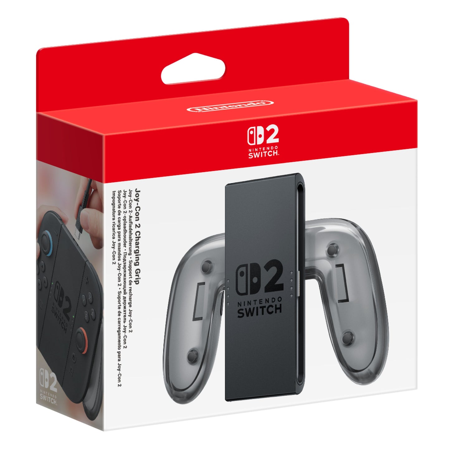 Nintendo Joy Con 2 Opladningsgreb med Joy-Con controllere og opladningsgreb i rød æske, til Nintendo Switch 2.