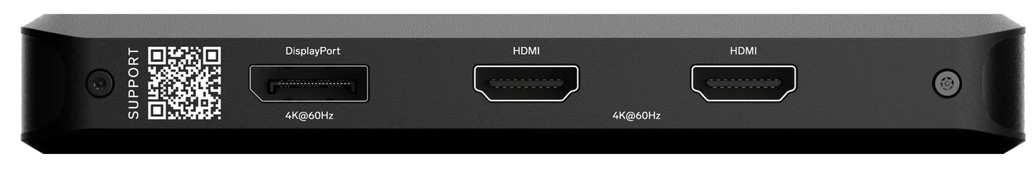Unisynk 10-ports USB-C-hub sort med 140W pass-through, DisplayPort, til HDMI 4K60Hz, SUPPORT QR-kode, til små skruer.