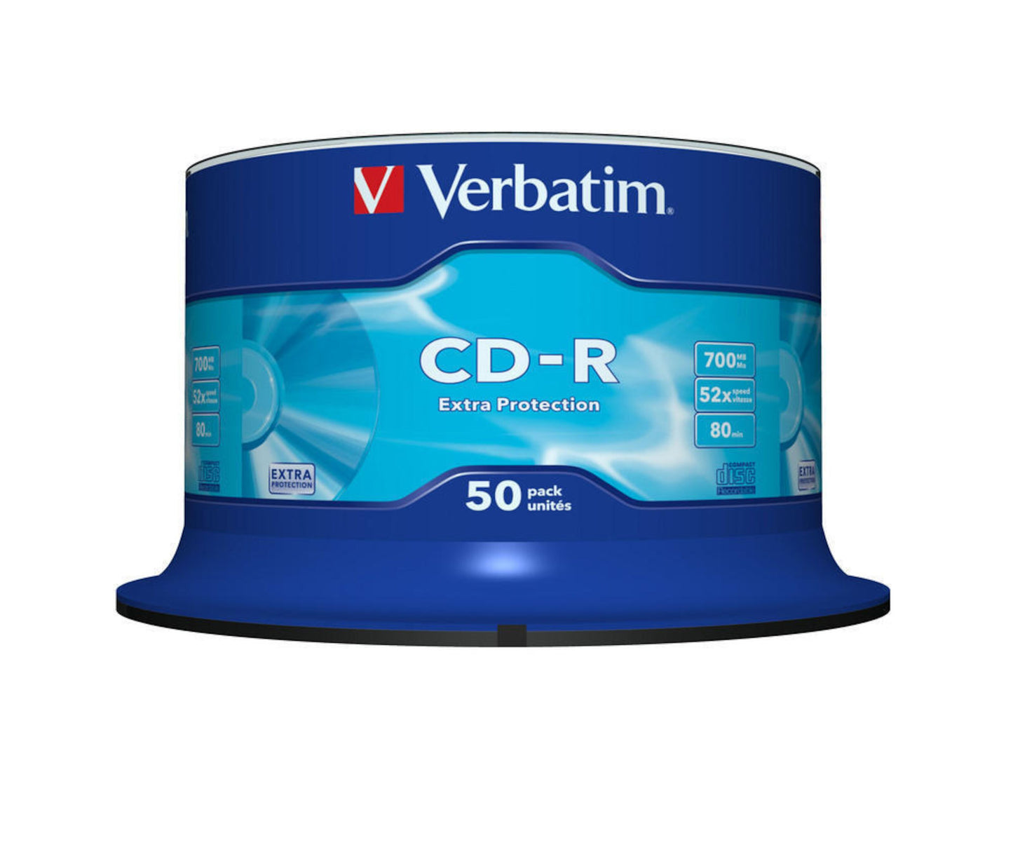Verbatim CD-R 50-pak, 700 MB, 52x, 80 min, blå Extra Protection emballage.