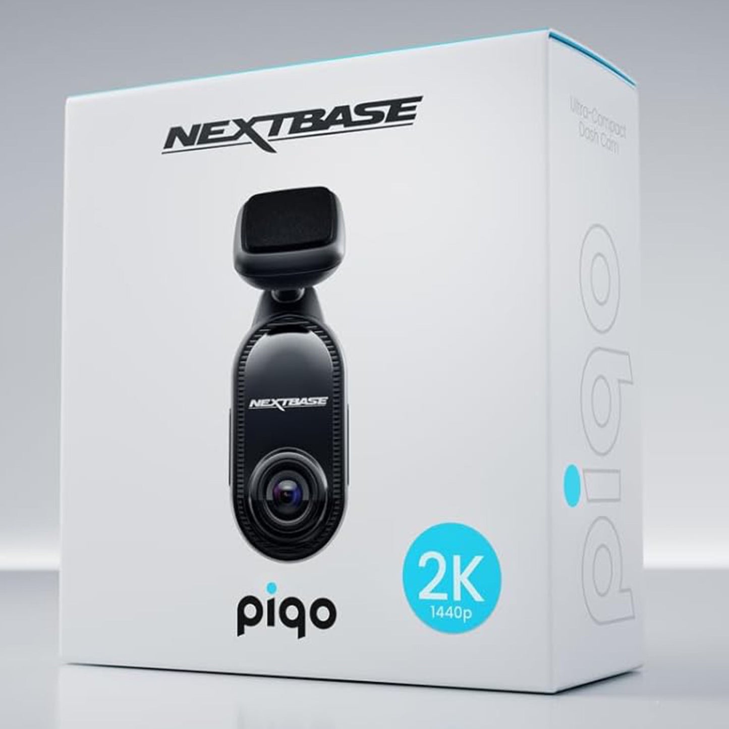 Nextbase Piqo 2K dashcam 1440p i æske ultra-kompakt model til kørselsovervågning og parkeringsovervågning.