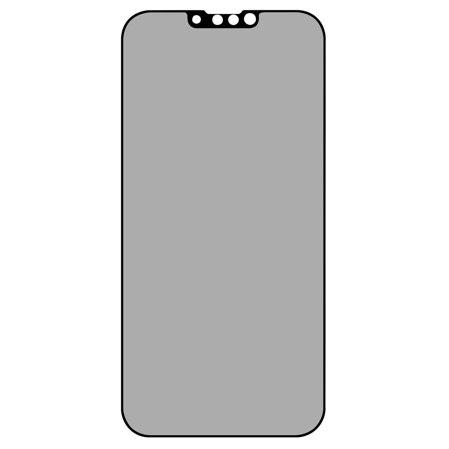 IPhone 13 Pro Max outline med grå skærm og sort sensor-notch, viser Linocell Elite Extreme Privacy Skærmbeskyttelse.