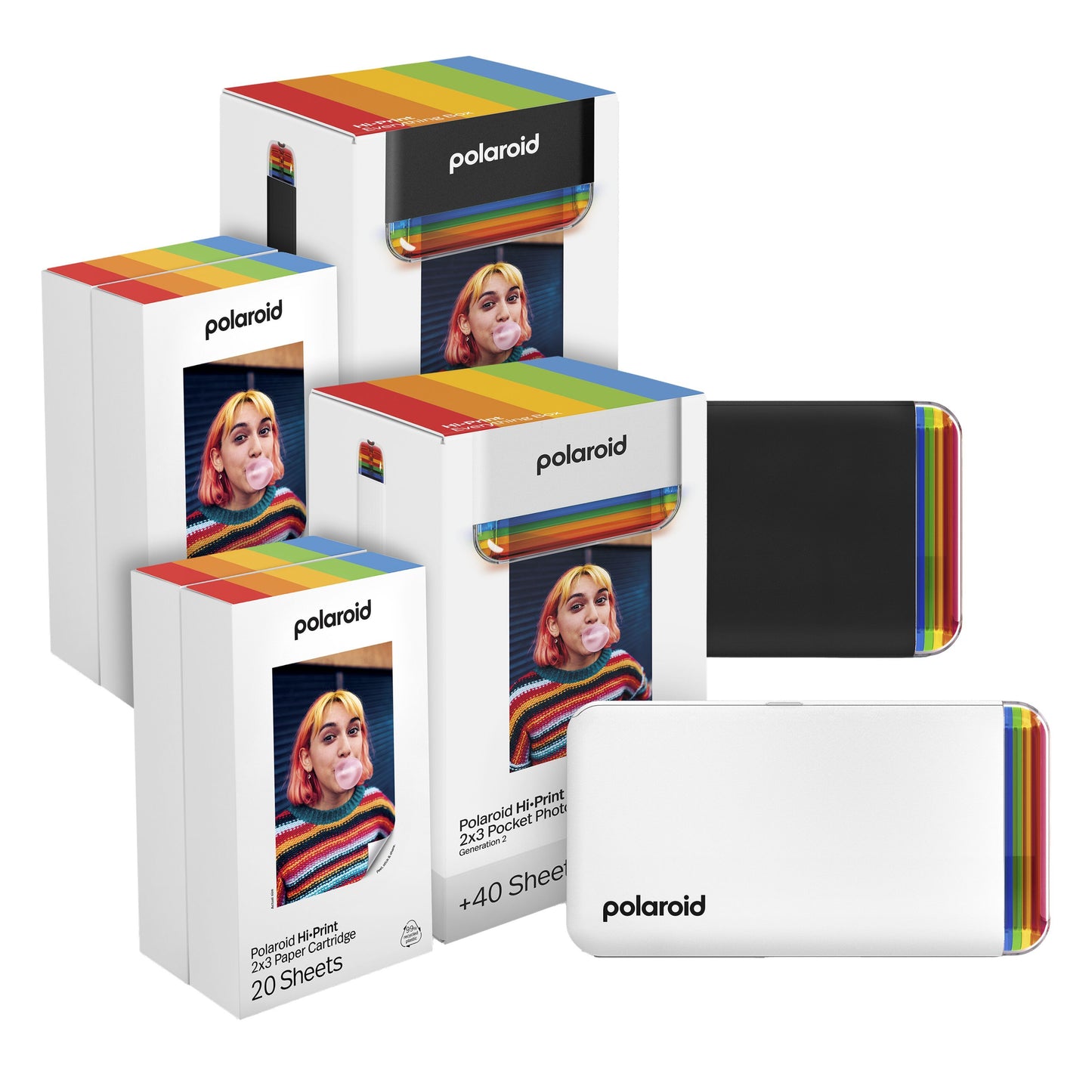 Polaroid Hi-Print Gen 2 Kit mobil fotoprinter sort med regnbuedesign til udskrivning af fotos derhjemme.