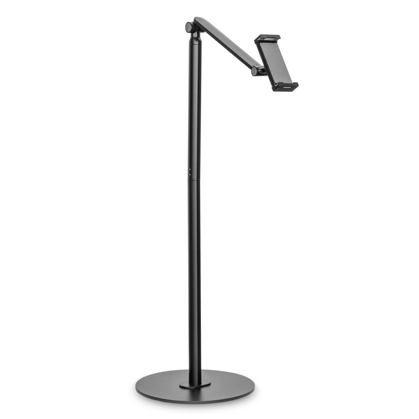 Linocell stabilt gulvstativ til tablet 4,7-12,9", justerbar arm og rund base, passer til rektangulær enhed.