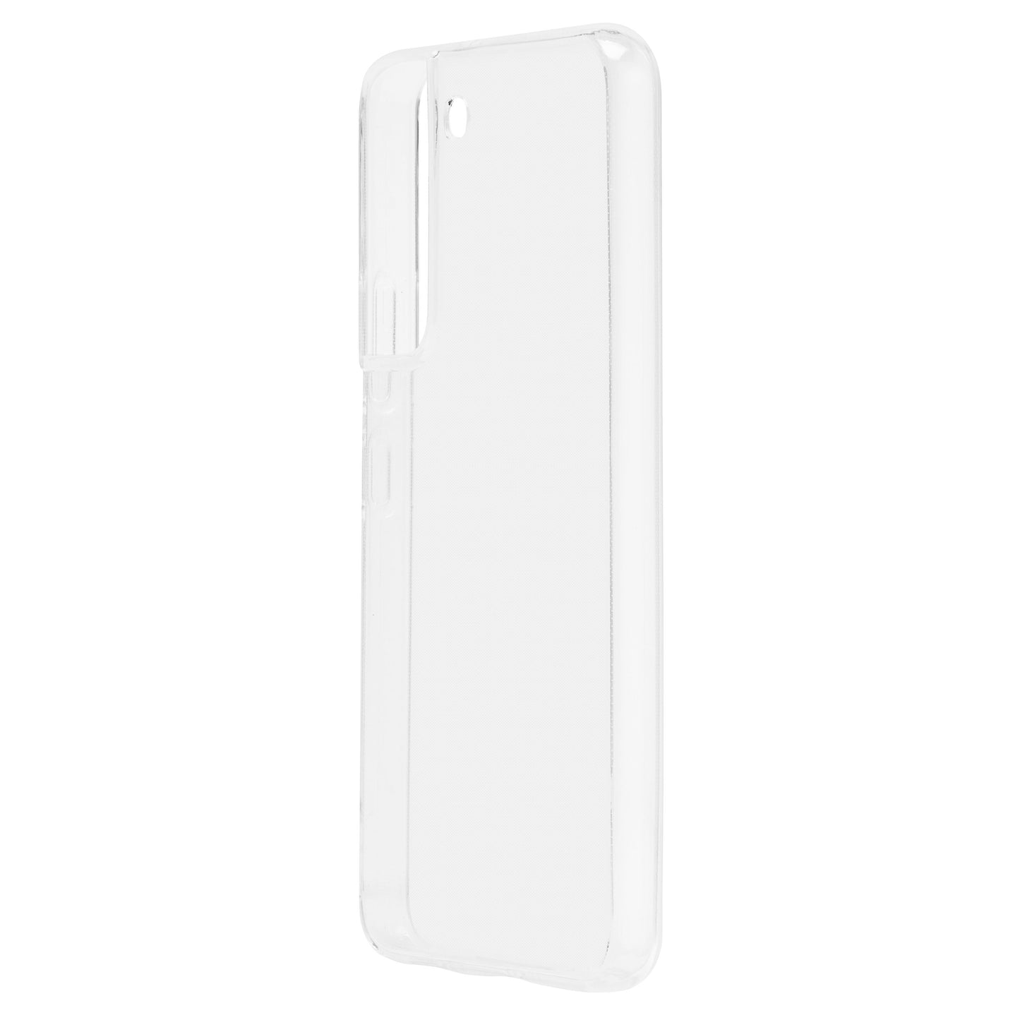 Second Skin mobilcover til Galaxy S22 transparent med præcise åbninger til kamera og knapper.