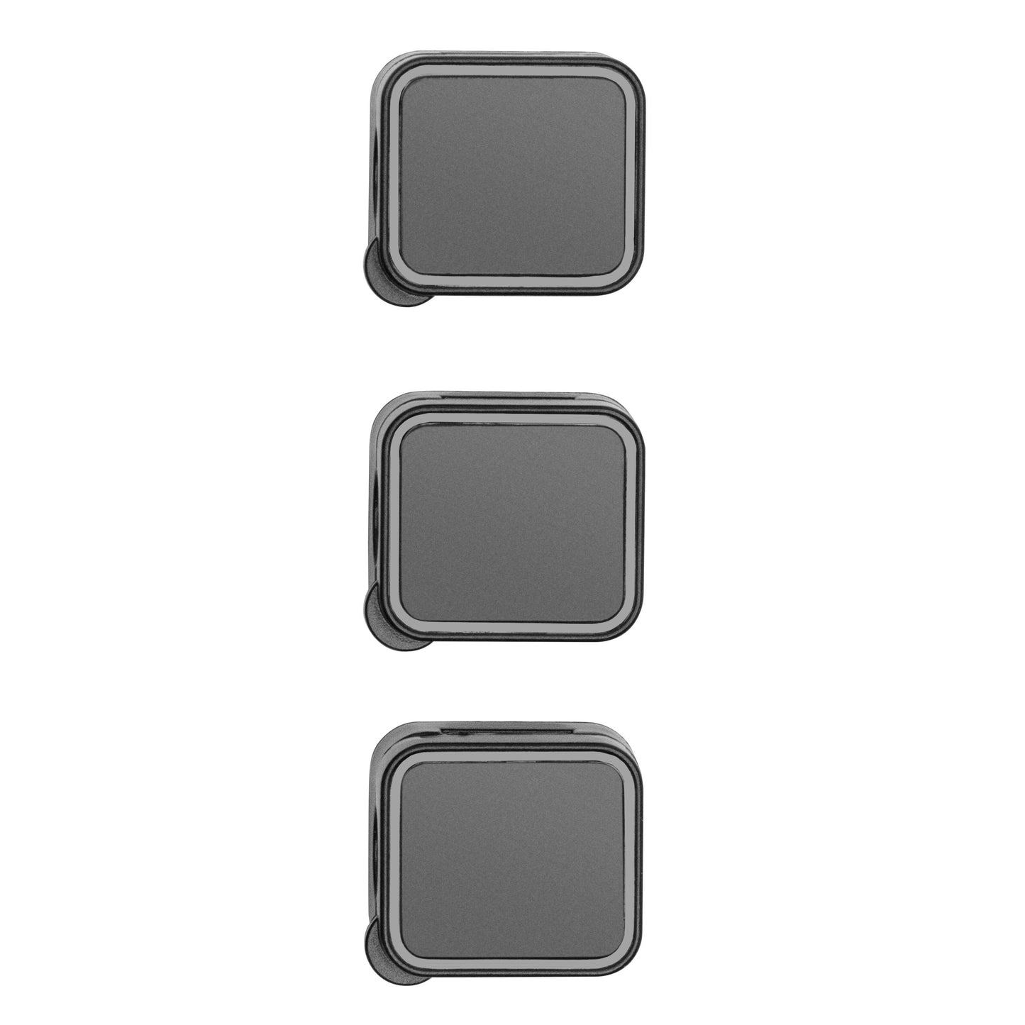 Luxorparts Magnetisk kabelclips sort 3-pak med runde hjørner og cirkulær udstående detalje nederst til venstre.