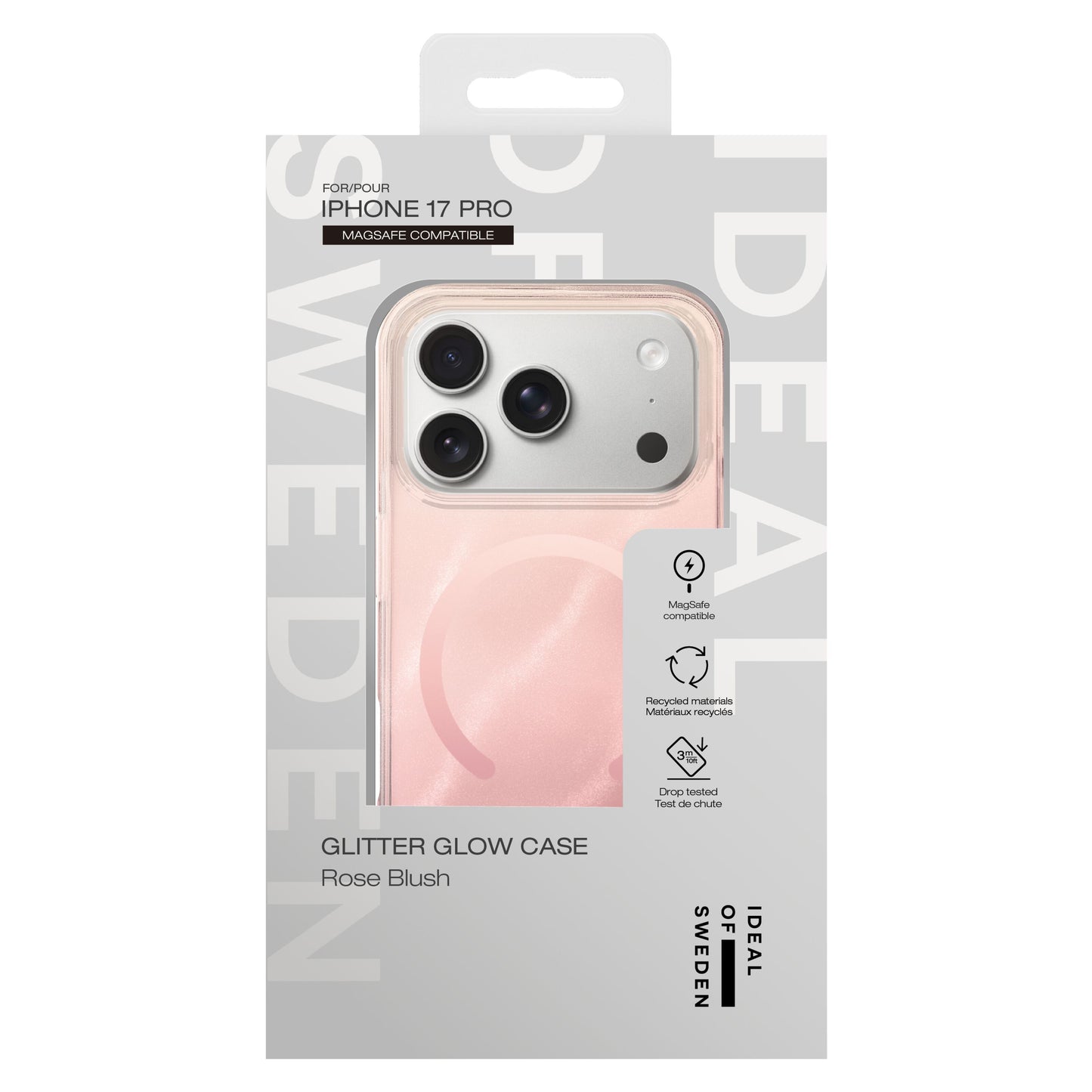 IDEAL OF SWEDEN Clear MagSafe Case til iPhone 17 Pro i lyserød med gennemsigtig, magnetisk og stødabsorberende beskyttelse.