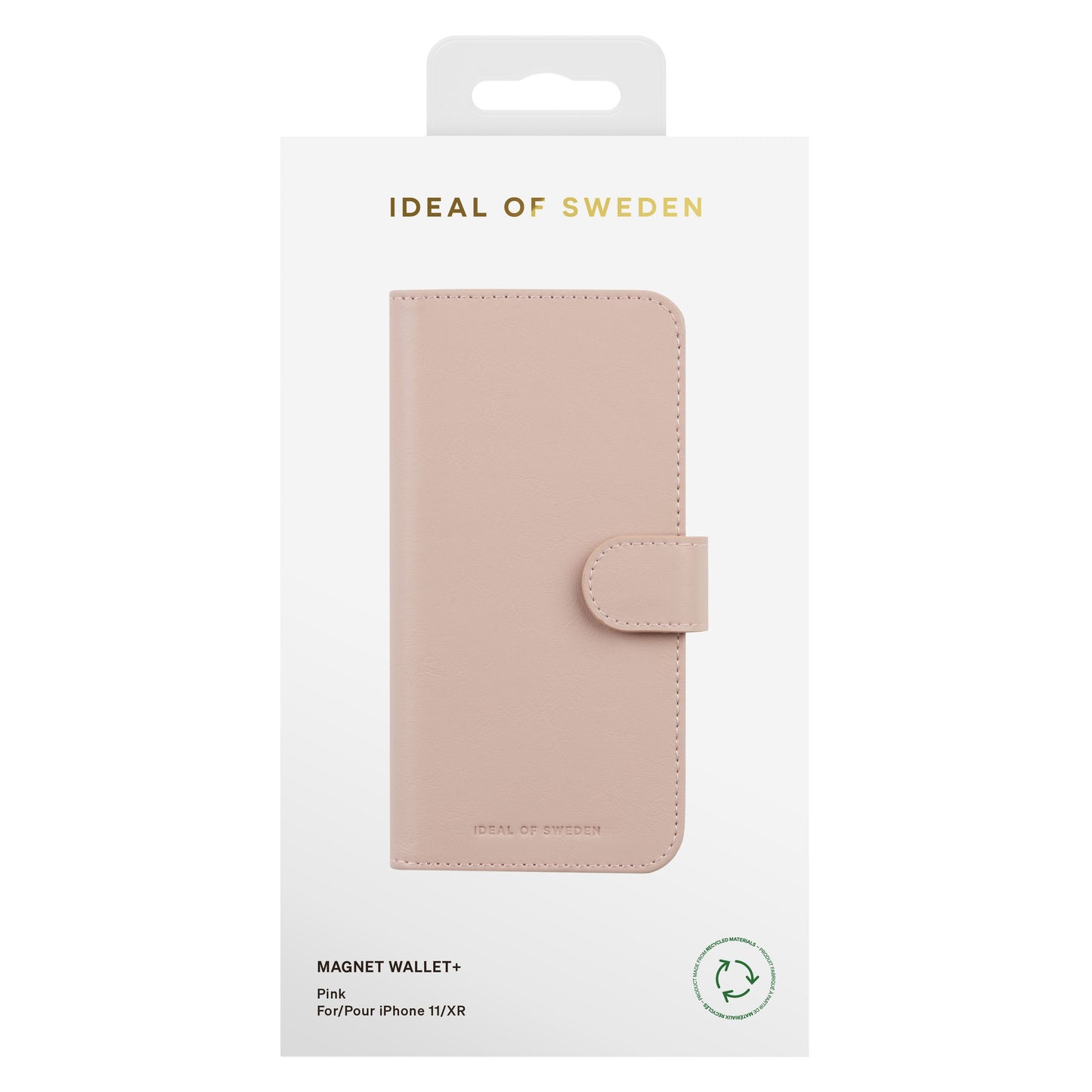 Ideal Of Sweden Magnet Wallet+ pungcover til iPhone 11/XR pink med magnetlukning og genbrugsmaterialer i detailæske.
