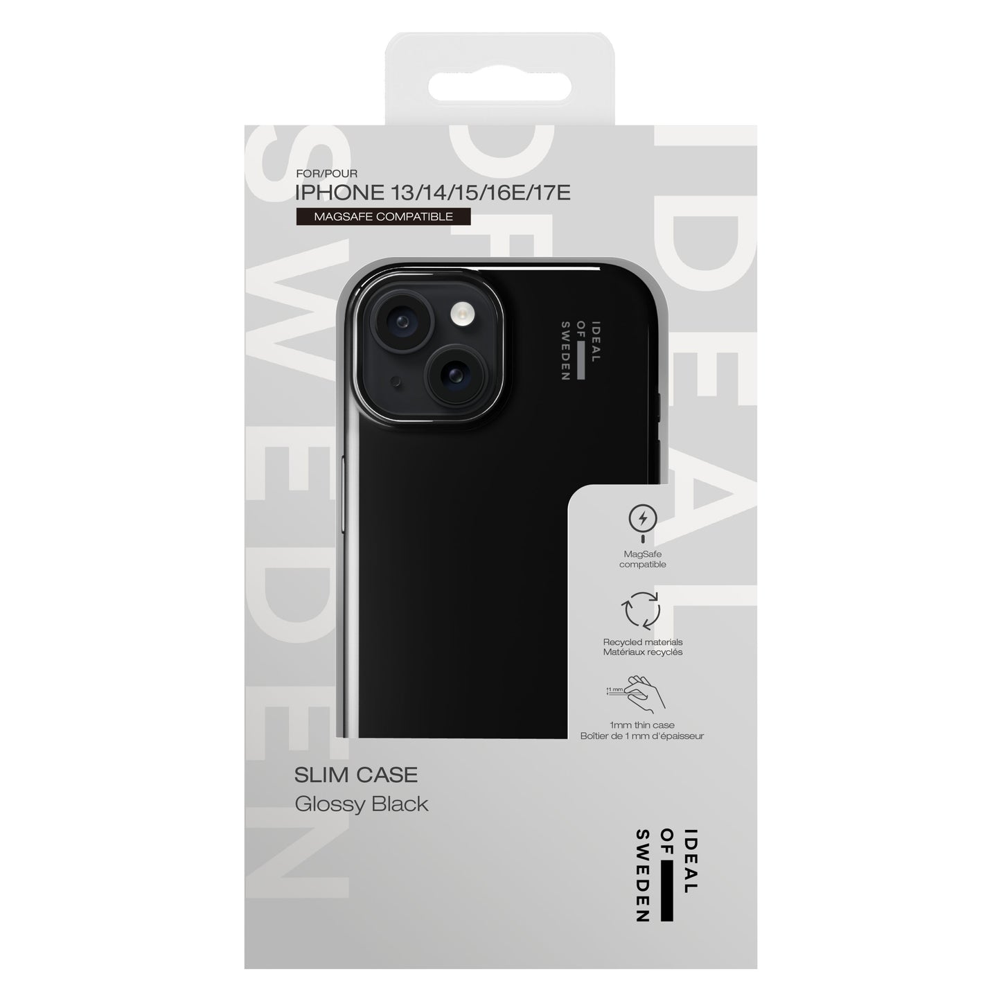 IDEAL OF SWEDEN Slim MagSafe Cover i Glossy Sort til iPhone 13-17, genanvendt polycarbonat, tyndt design.