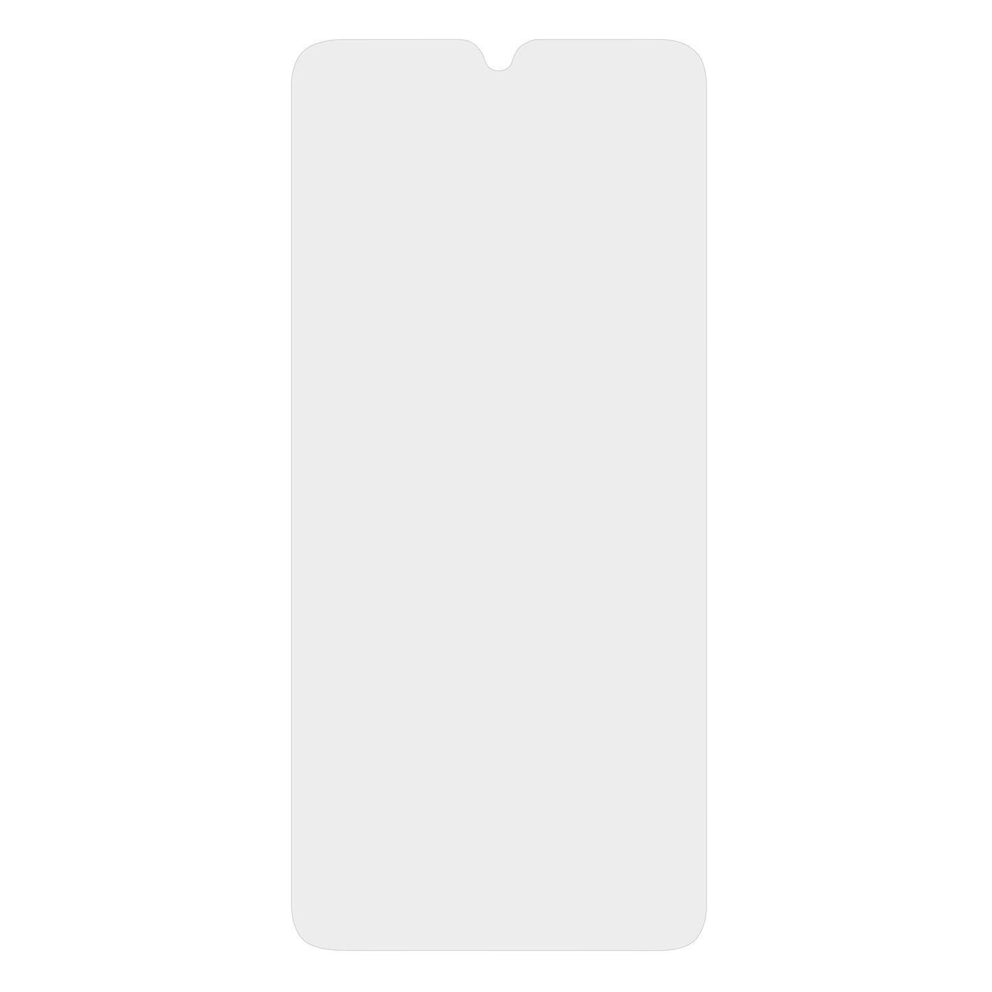 Gråt, lodret rektangel med afrundede hjørner og top-midter notch til Samsung A05s Linocell Elite Extreme skærmbeskyttelse.
