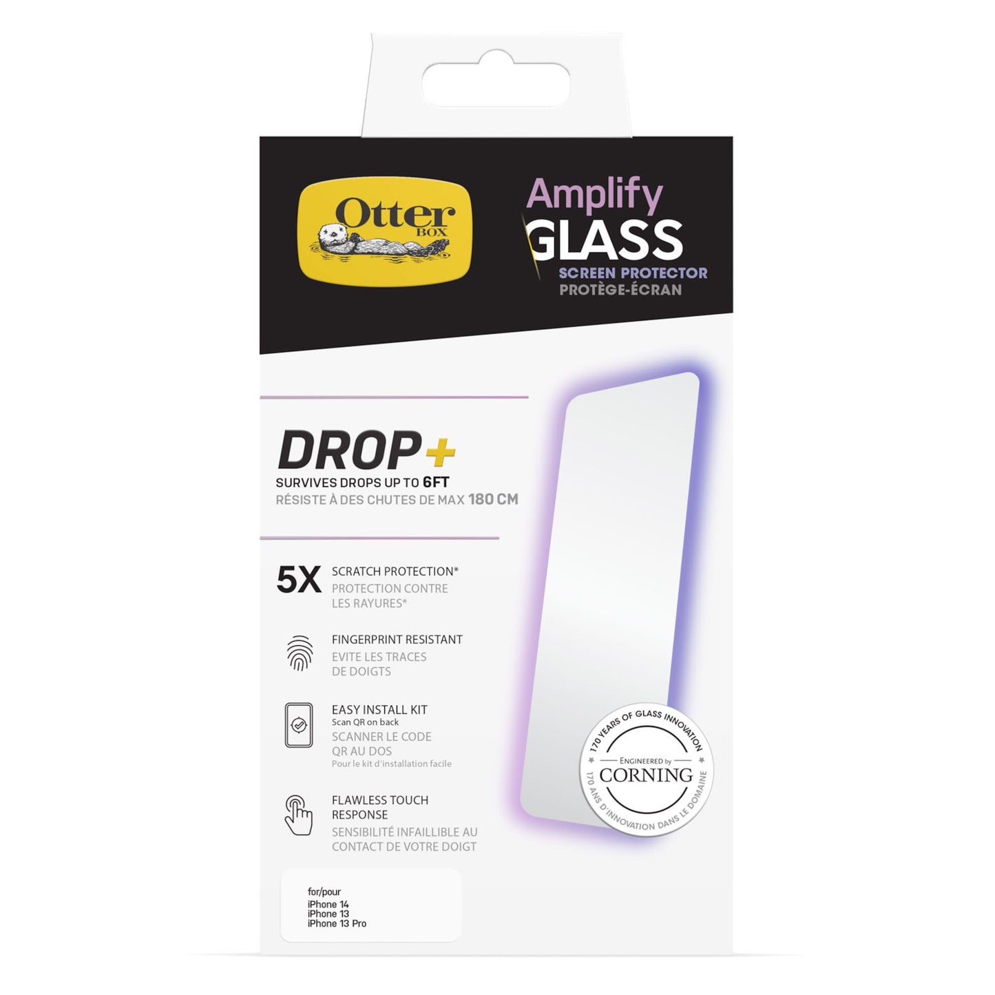 Otterbox Amplify Anti-Micro skærmbeskytter iPhone 13/13 Pro/14 DROP+ beskyttelse, 5X ridsemodstand, fingeraftryk resistent.