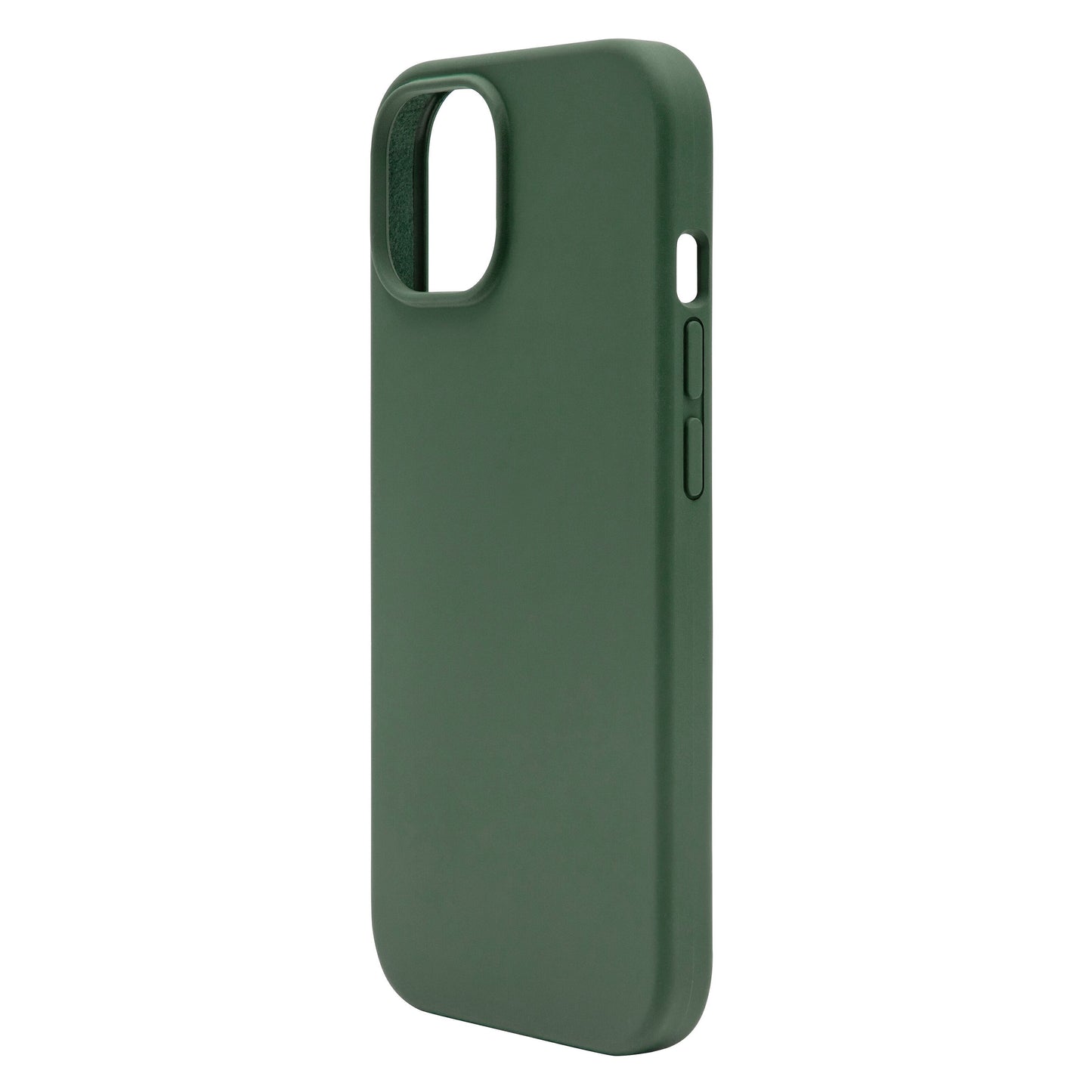 Silikone cover til iPhone 15 grøn, mat overflade, præcis kameratilpasning og knapper, antibakteriel overflade.