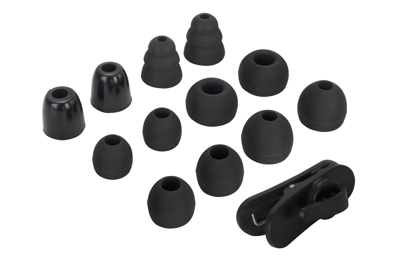 Supra Nero headset med sorte silikone ørepropper i flere størrelser, sort klip, 3,5 mm stik.