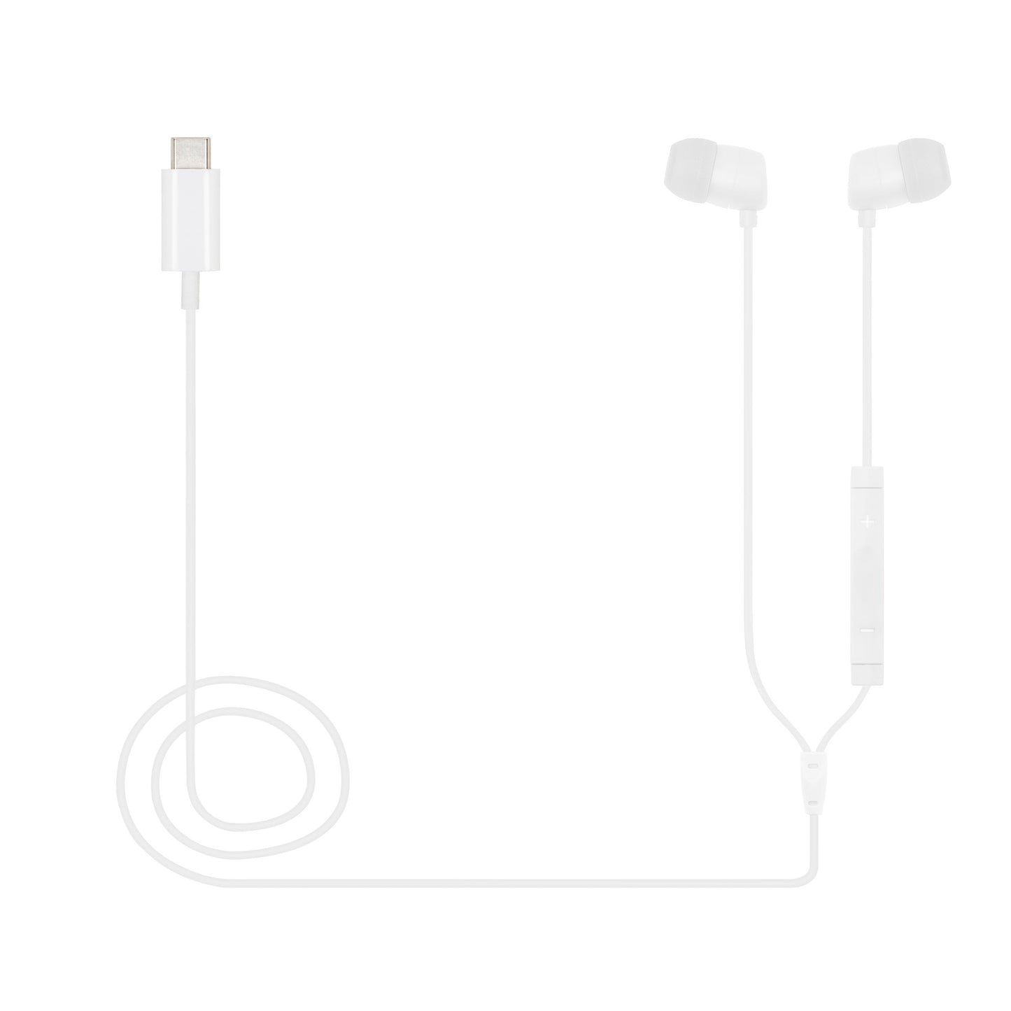 Linocell Bullets USB-C hovedtelefoner hvid med inline lydstyring og ørepropper, klar lyd og kraftfuld bas.