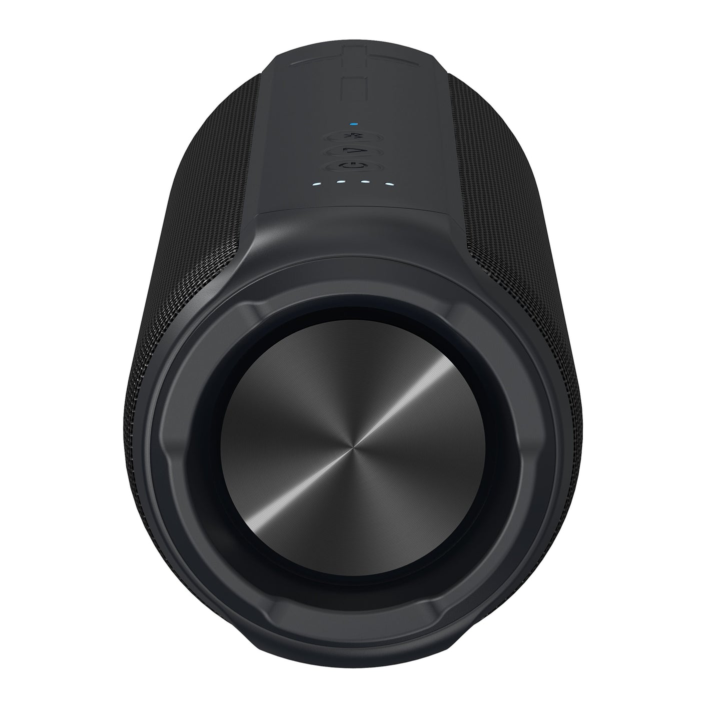 Nomadelic Loud 707 trådløs højttaler sort, Bluetooth 5.0, cylinderdesign, teksturerede sider, metalfront, topknapper.