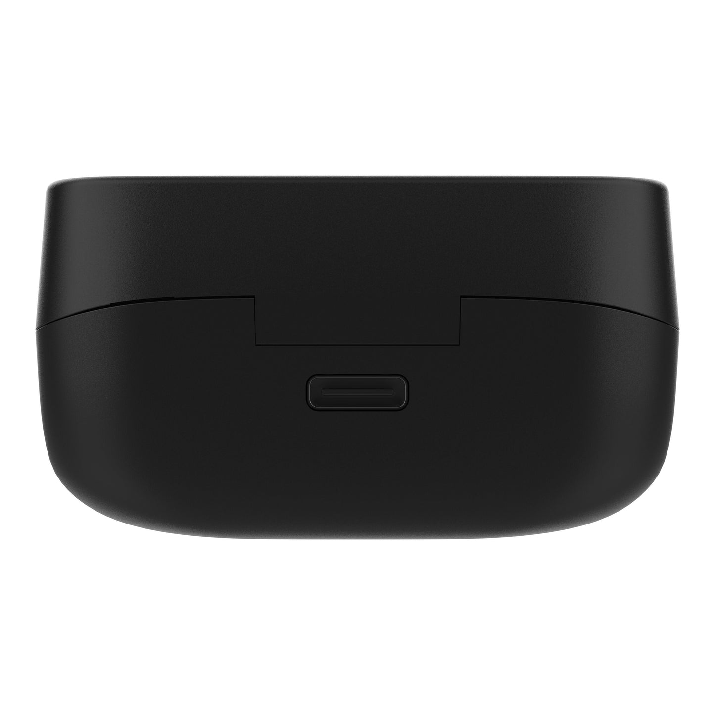 Linocell TWS trådløse øretelefoner etui i sort mat, USB-C port bagpå, afrundet rektangulær form, synlig lågsamling.
