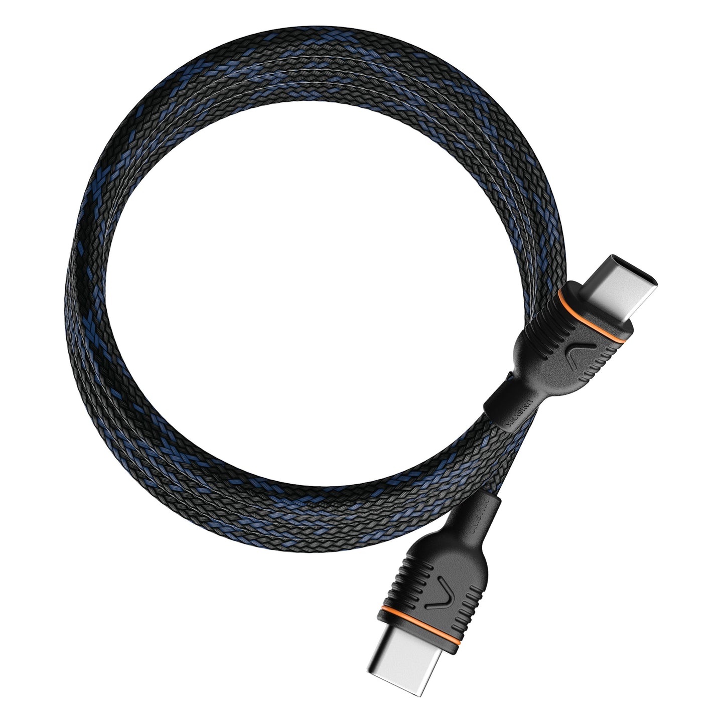 Unisynk Magnetisk USB-C-kabel 1 m, sort flet, orange detaljer, MagRoll magneter, understøtter 240 W opladning.