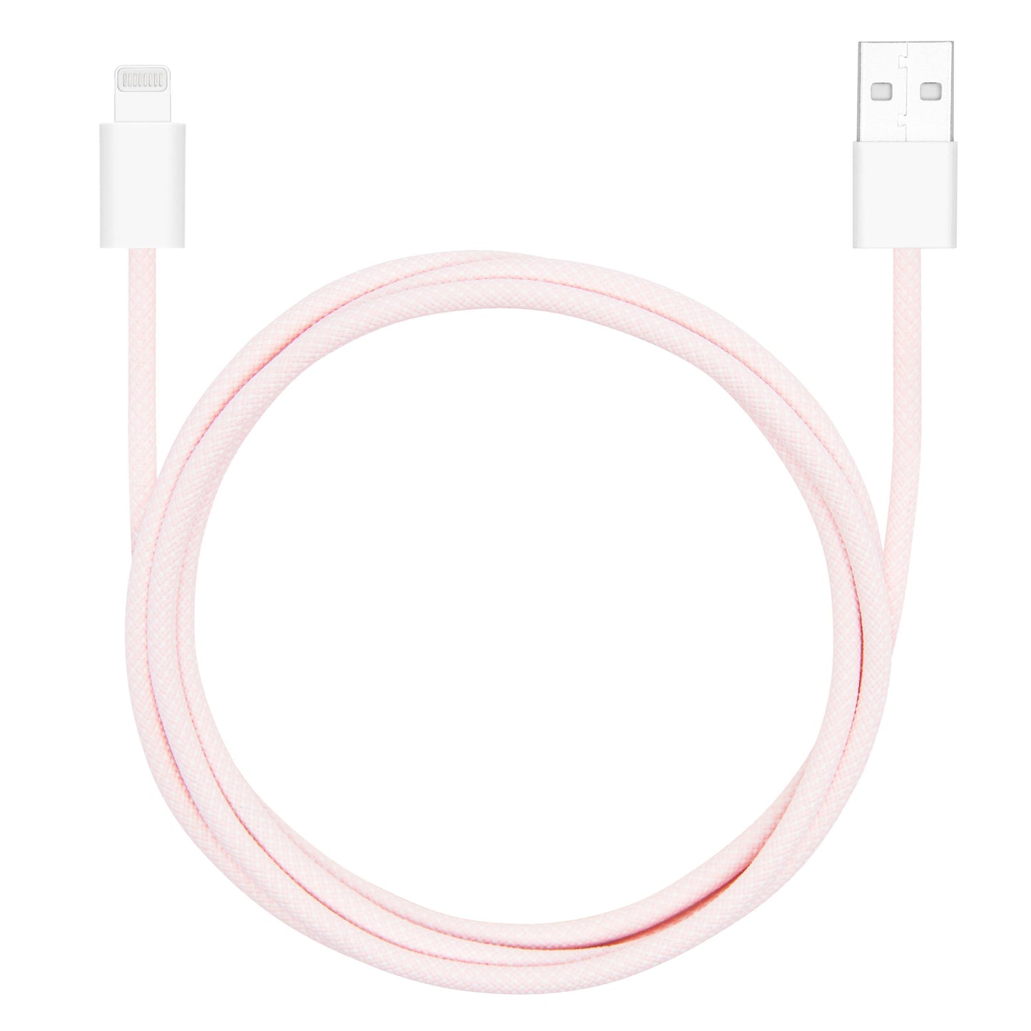 Flettet USB-A til Lightning-kabel, MFi, lyserød, 1 meter, synlige USB-A og Lightning stik.