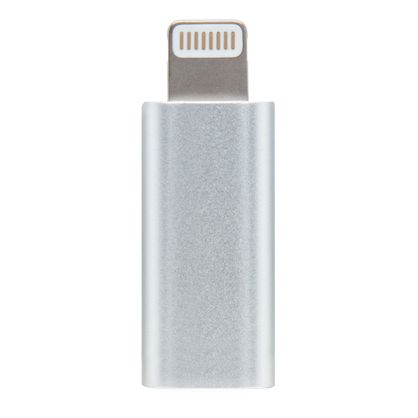 Linocell USB-C til Lightning-adapter sølv, lodret visning.