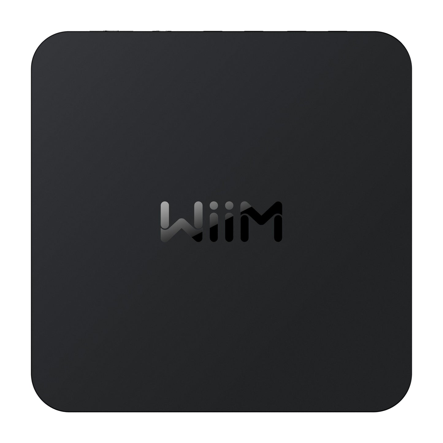 Wiim lydstreamer sort, kvadratisk med afrundede hjørner og gråt Wiim-logo i midten til hi-res audio og multiroom.