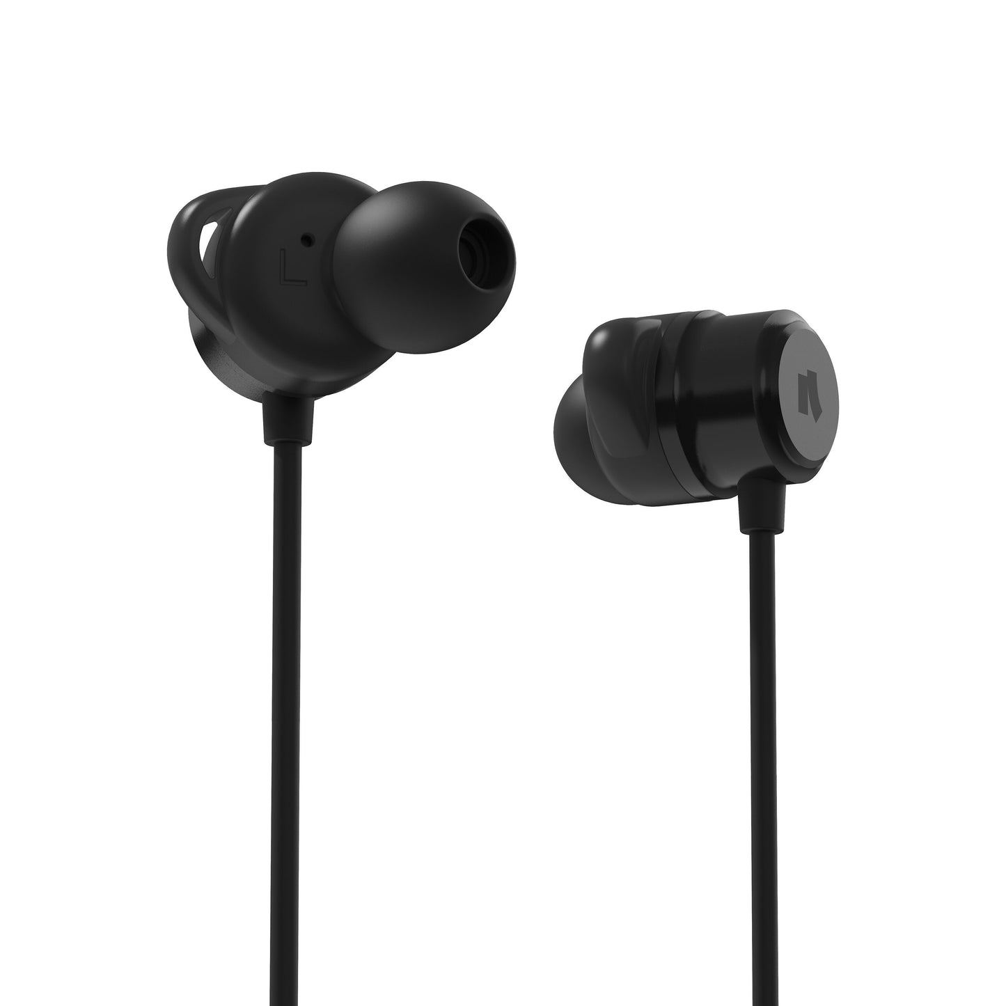 Nomadelic trådløse in-ear hovedtelefoner Solo 204 sort med silikone ørepropper og lille vinge til sikker pasform.