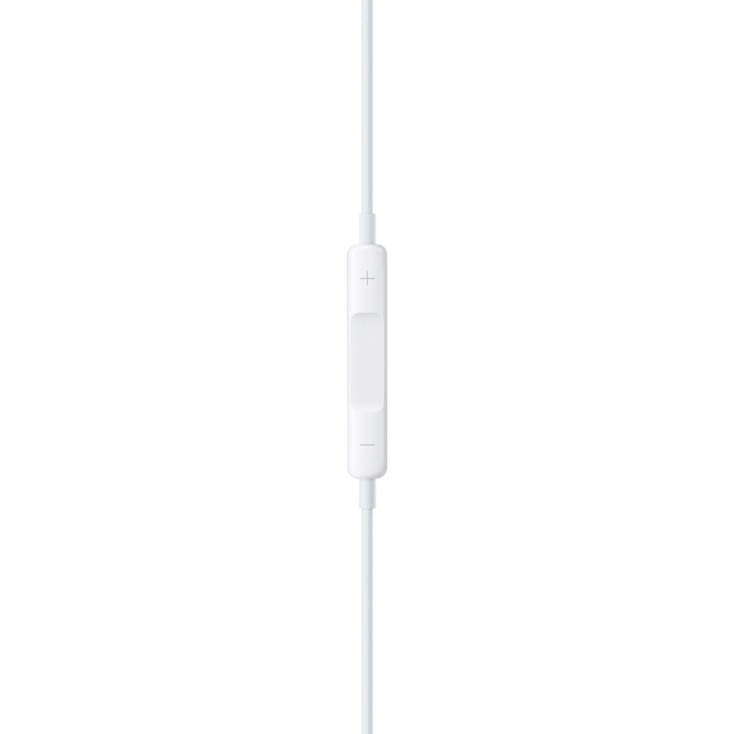 Apple EarPods med USB-C-stik, hvid inline fjernbetjening på kablet med central knap samt plus/minus til lydstyrke.