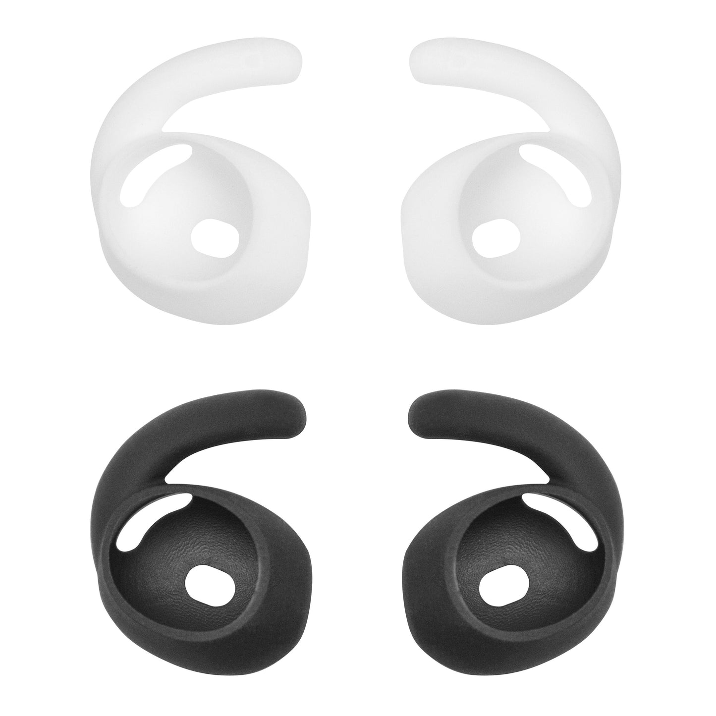 Linocell sportsøretelefonkroge 2-pak med flot design og oval åbning, sort og hvid, til AirPods.