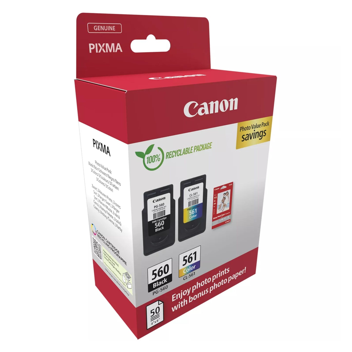 Canon PG-560 og CL-561 blækpatron 2-pak med fotopapir.