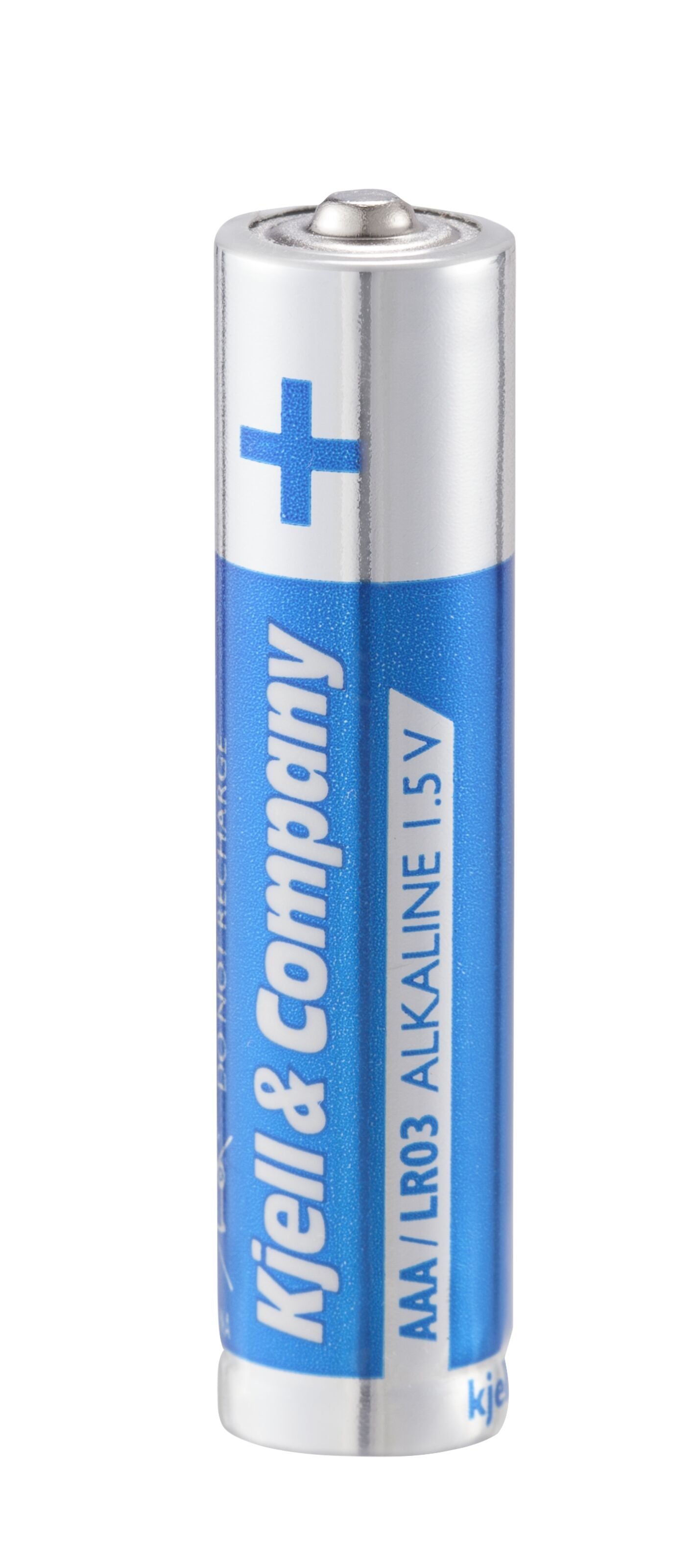 AAA-batteri LR03 1,5V alkaline med blå og sølvfarvet label.