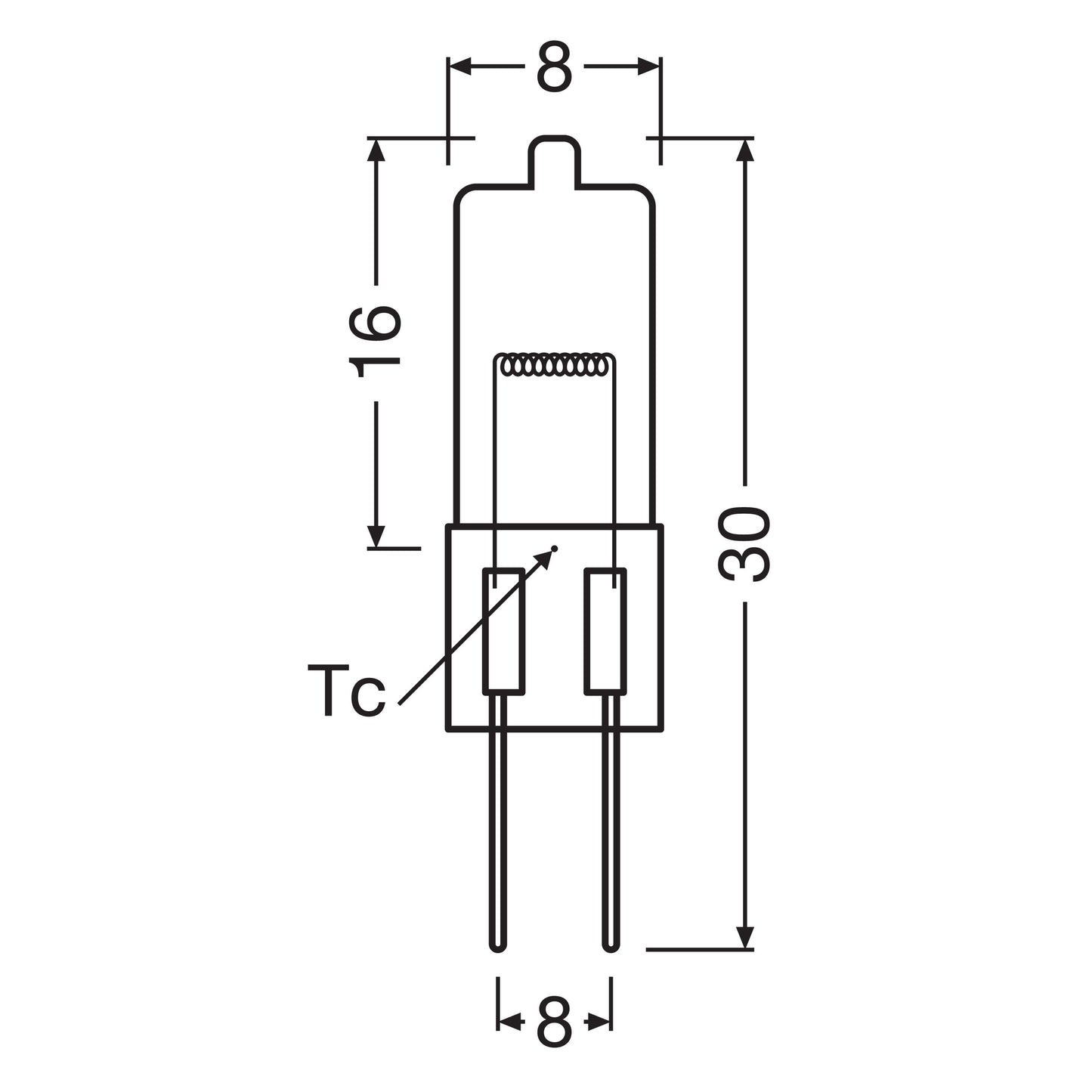 Osram Halostar Oven ovnlampe G4 20W 2-pak, pære 8mm bred, 30mm høj, glødetråd 16mm fra top, to ben, Tc-mærke.
