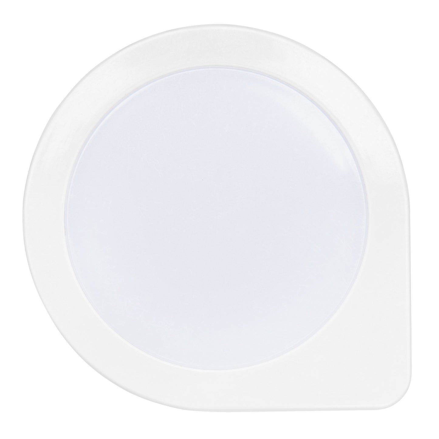 Hvid plastiklåg med let hævet midte og flad kant med tap, passer til LED natlampe Mini.