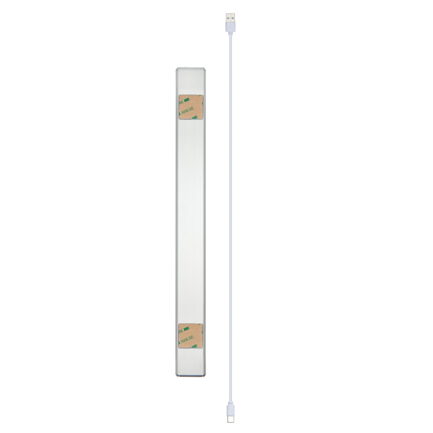Luxorparts genopladelig magnetisk LED-lysrampe 40 cm med lang hvid USB-kabel, klæbestrimler, bevægelsessensor.