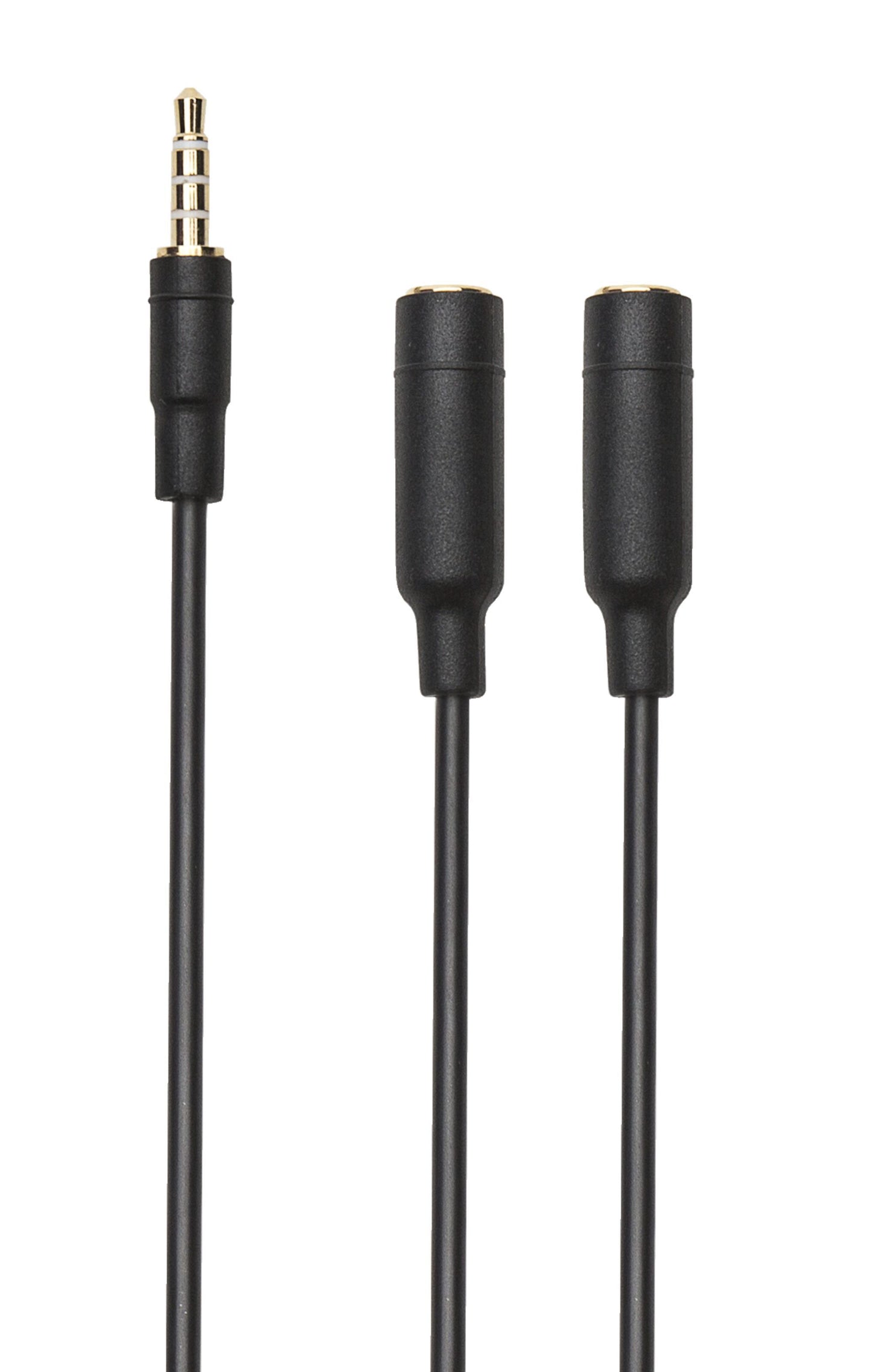 Adapter til computerheadset sort, ét han- og to hunstik 3,5 mm til mobil, konsol og computer.
