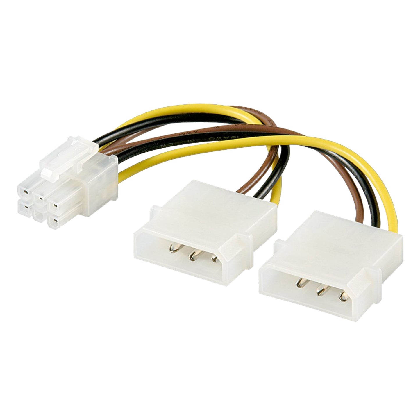 PCI Express-strømadapter 6-pin (2x Molex) med til 4-pin stik til én 6-pin PCIe, sorte og gule ledninger.