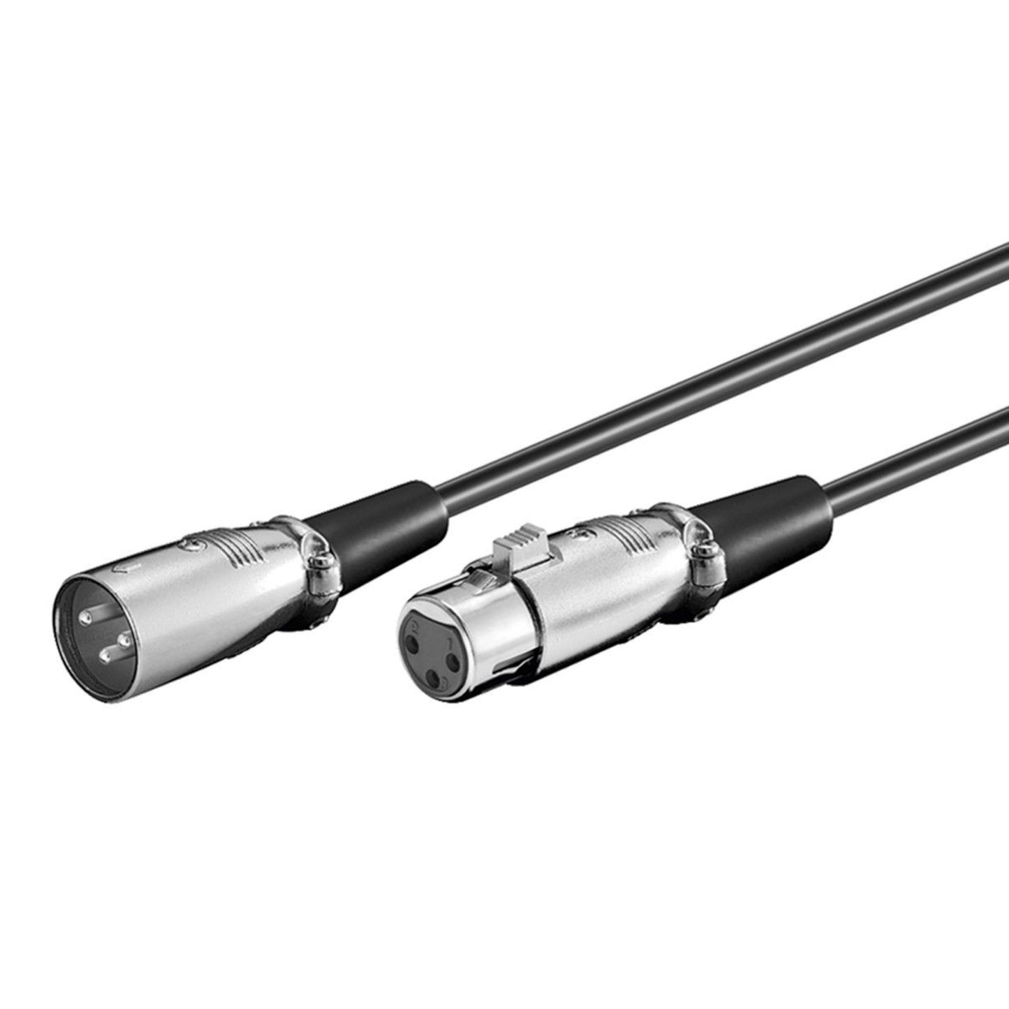 Luxorparts balanceret XLR-kabel 3 m sort med sølvfarvede han- og hun-stik.
