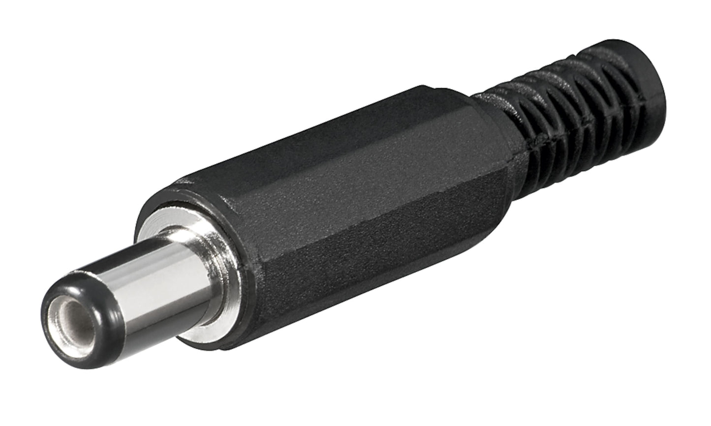 Goobay DC-stik med loddeforbindelse 5,5x2,1x9 mm sort/sølv cylinder metalspids rillet plastgreb til lavspænding.