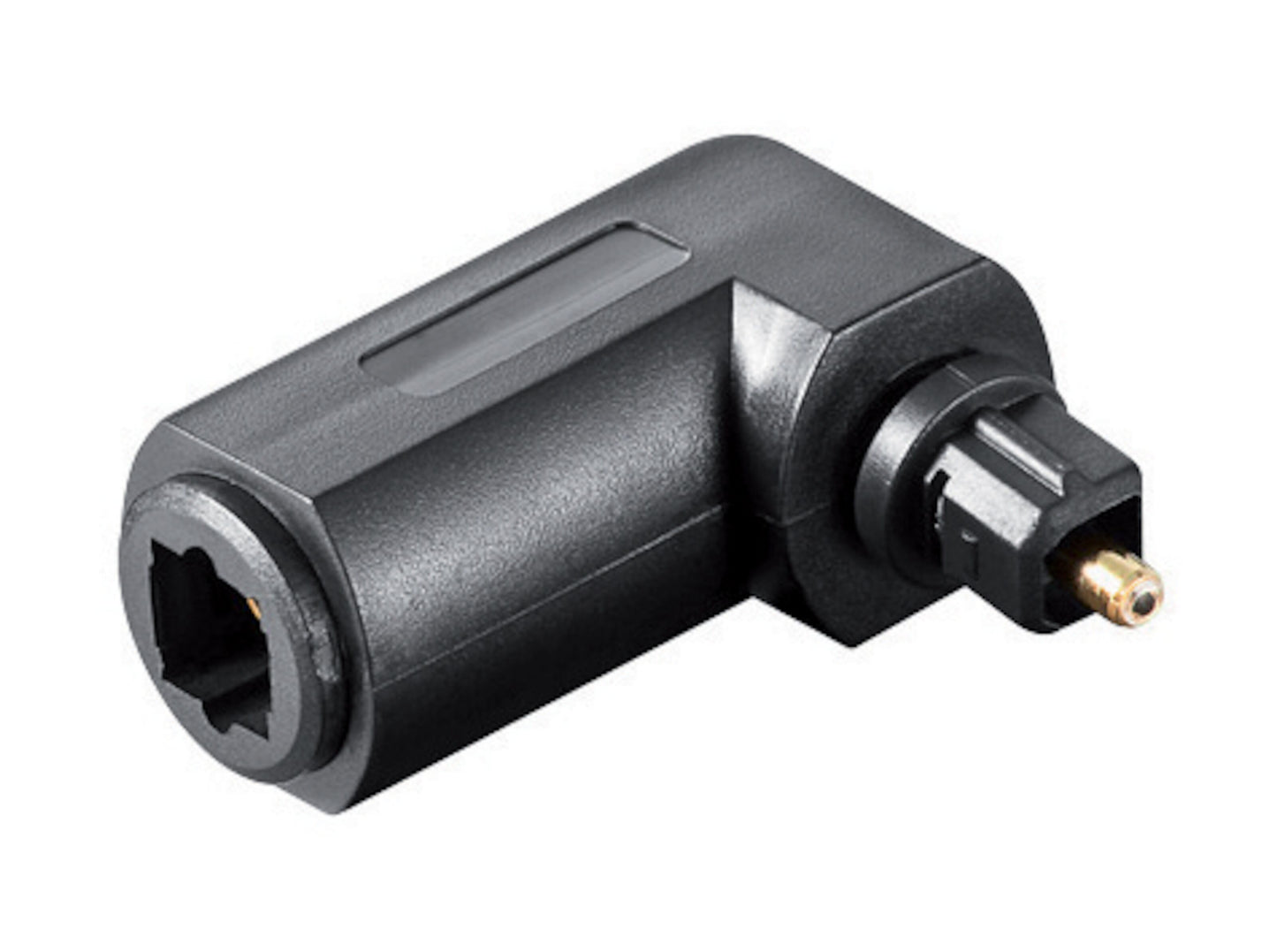 Goobay vinkeladapter til Toslink, sort, 90° vinkel, SPDIF-stik i begge ender til optisk lydforbindelse.