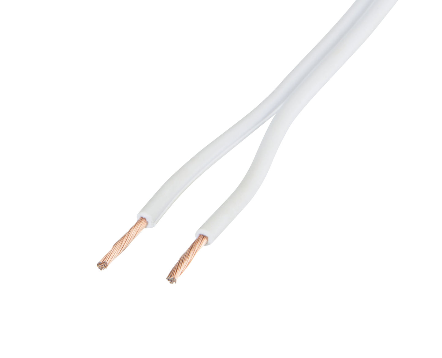 Højttalerkabel 1,5 mm² hvid, 10 m, synlige kobbertråde i enderne.