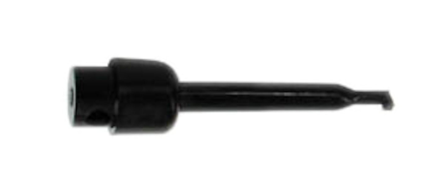 Testklemme 40 mm sort, cylindrisk metal med kort skaft og lille krog for enden.