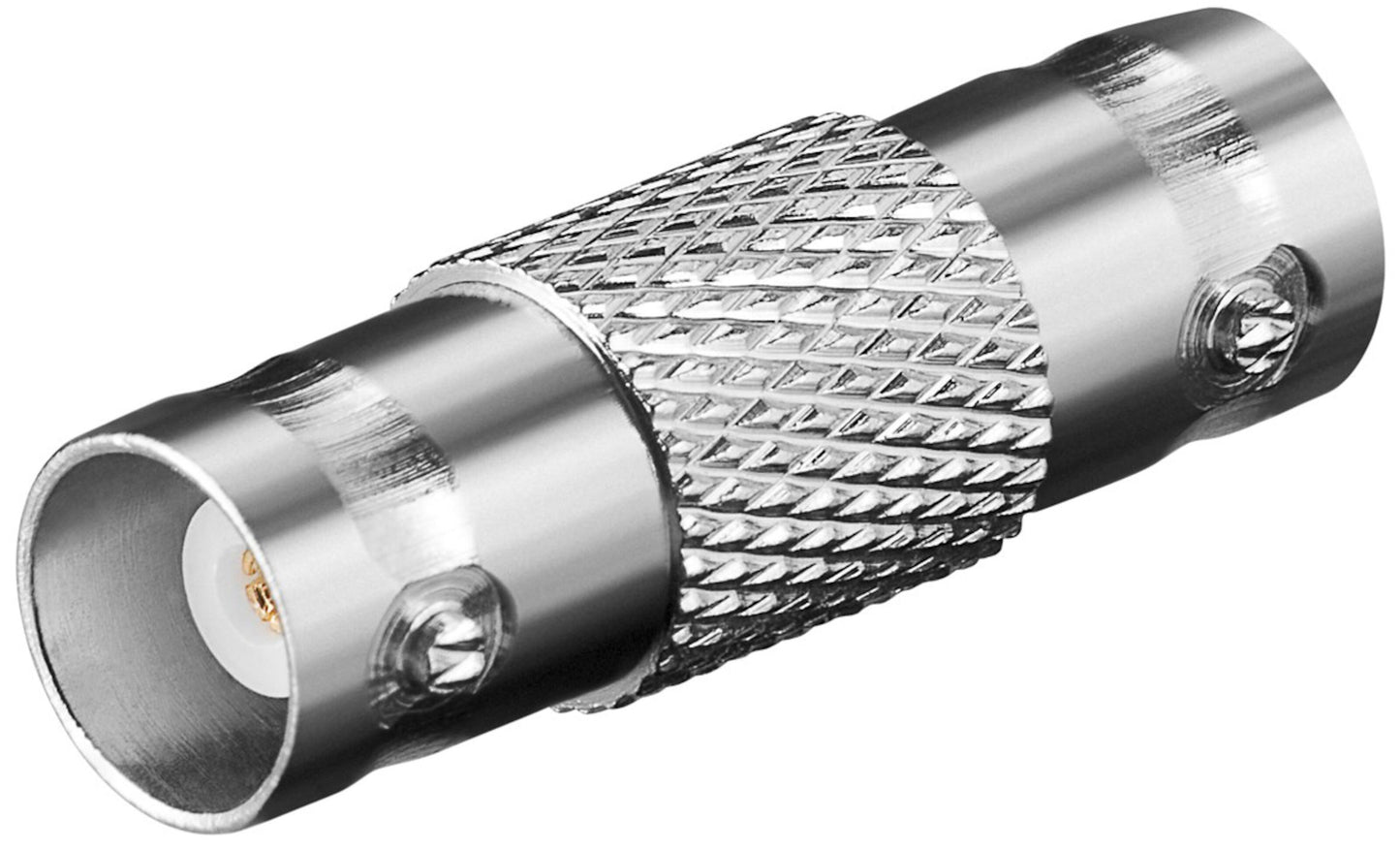 Wentronic BNC-hun-hun metal koaksial kabelstik med rillet greb til elektronikudstyr og RF-udstyr.