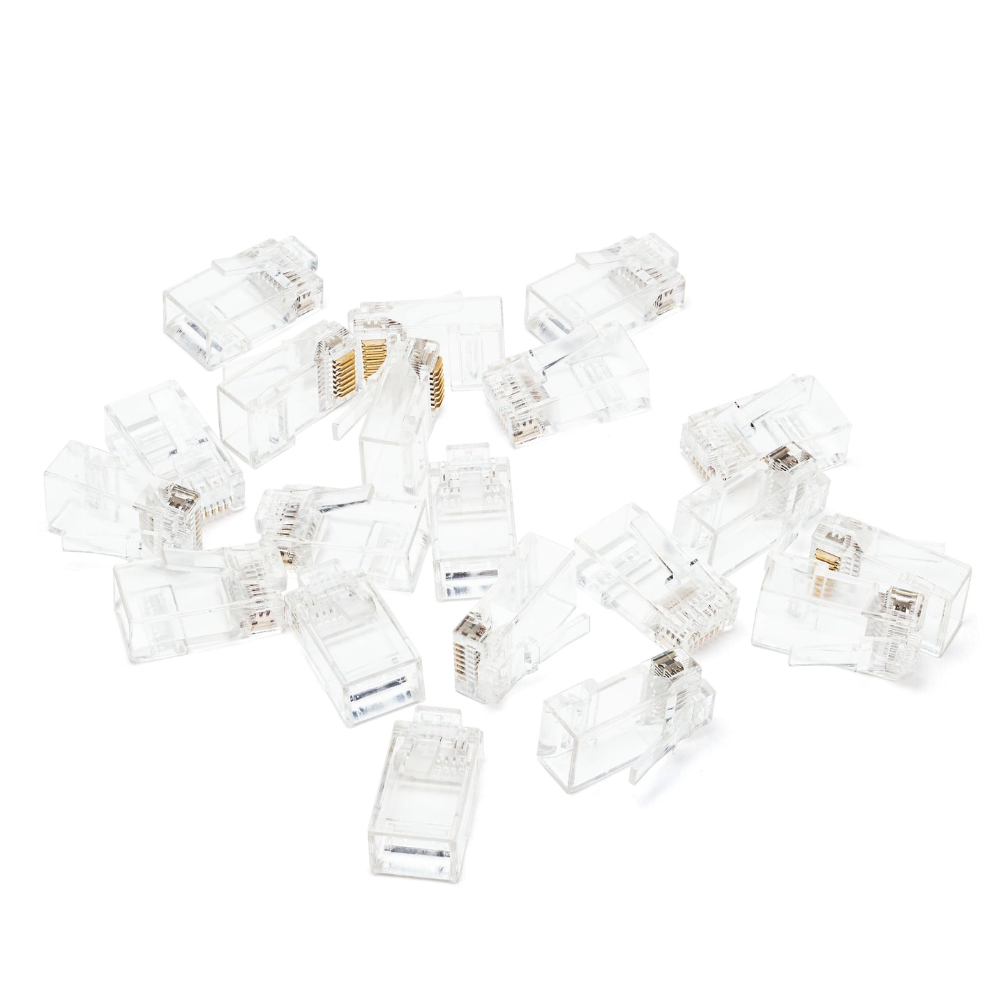 Luxorparts Modulstik RJ45 Cat. 6 UTP, klart plastik, synlige guldkontakter, Pass-Through design, flere stik.