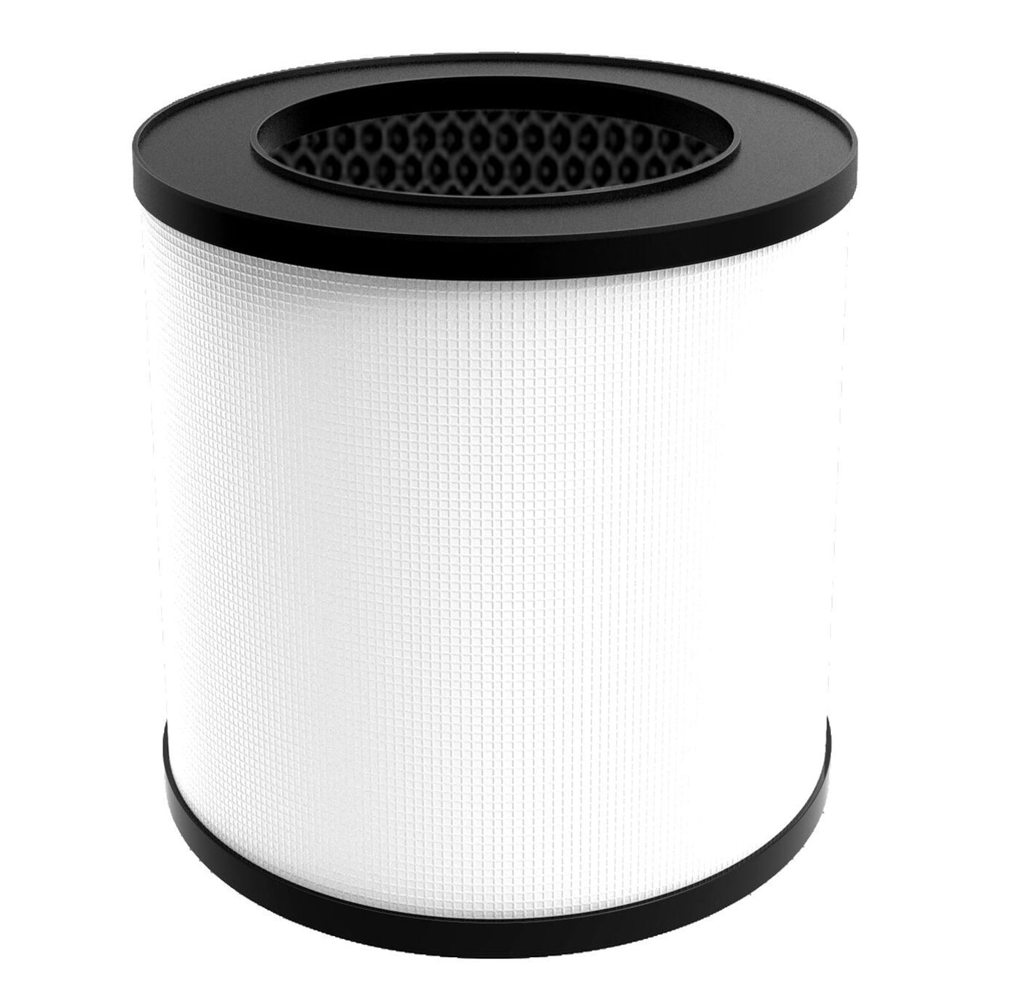 Cleverio luftrenserfilter, cylinderformet med hvid plisseret overflade, sorte kanter og synligt honeycomb indre.