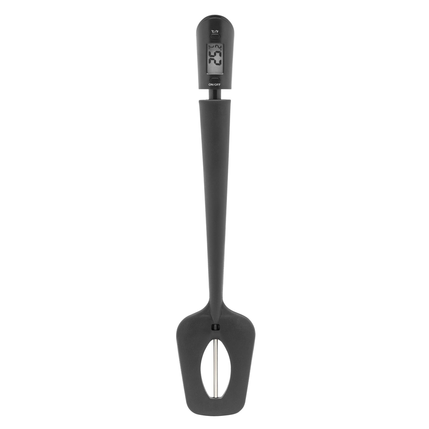 Sort dejskraber med indbygget digitalt termometer i håndtaget, display viser 25,2°C.