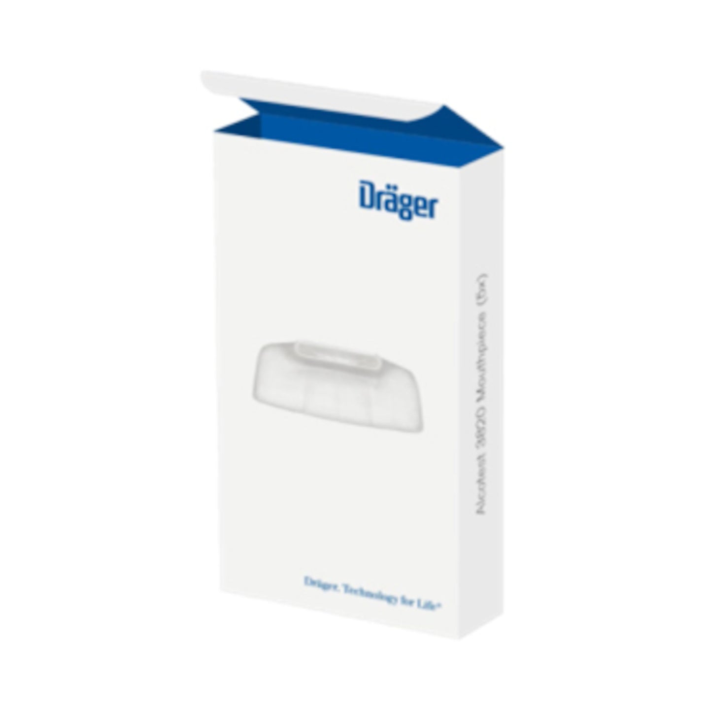 Dräger logo, æske med billede af klar maske, tekst: Dyser til Dräger 3820/4000 5-pakke, blå inderside.