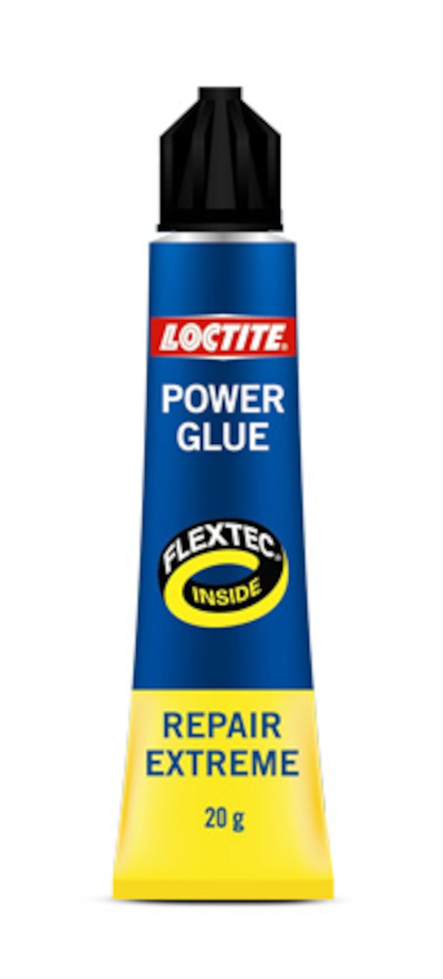 Loctite Power Lim Reparation Ext Lim 20g, Flextec-teknologi, blå-gul tube med sort hætte.