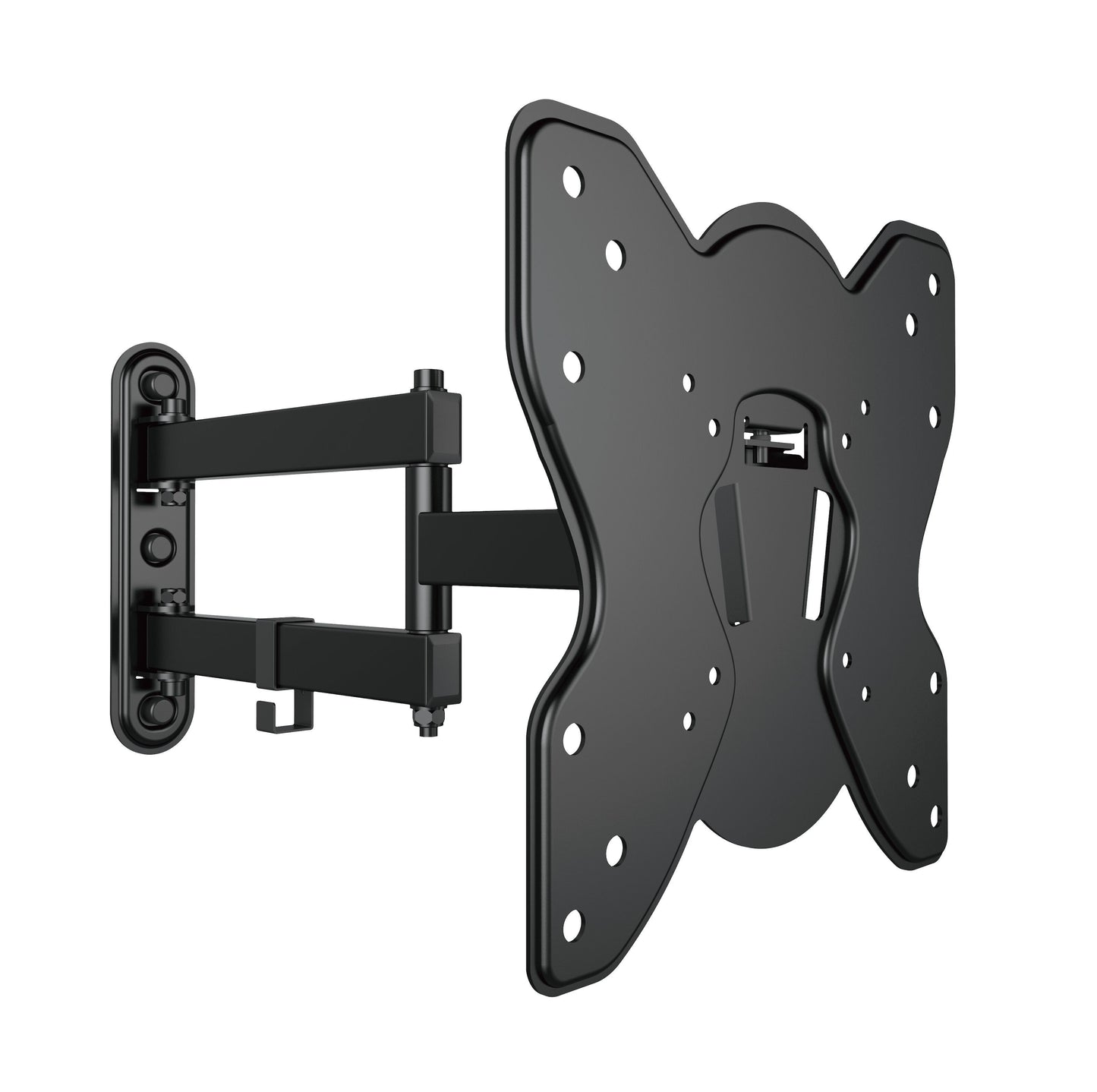 Luxorparts 3-ledet sort vægbeslag til skærm 23-42", justerbar arm, flere skruehuller, VESA-montering.