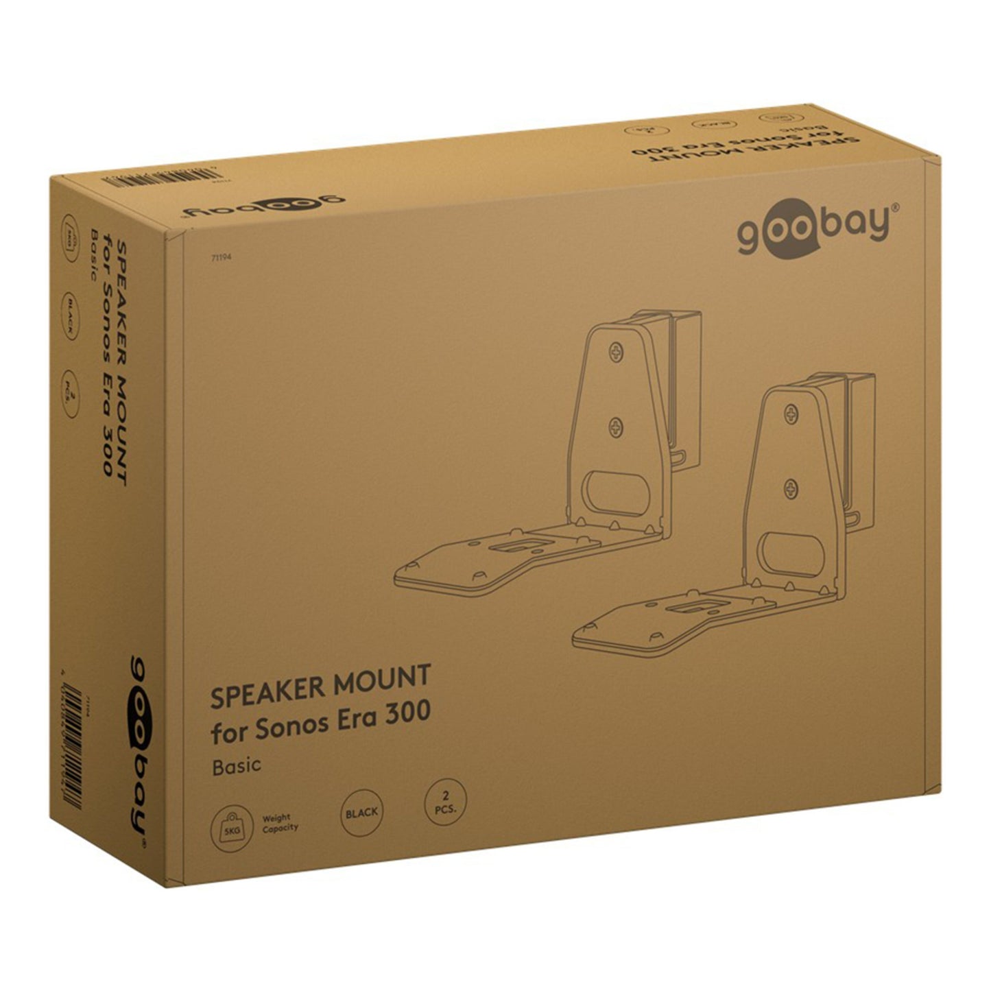Sonos Arc 300 højttalerbeslag 2-pak, sort, tilt-funktion, vægtkapacitet 5 kg, leveres i guld papæske.