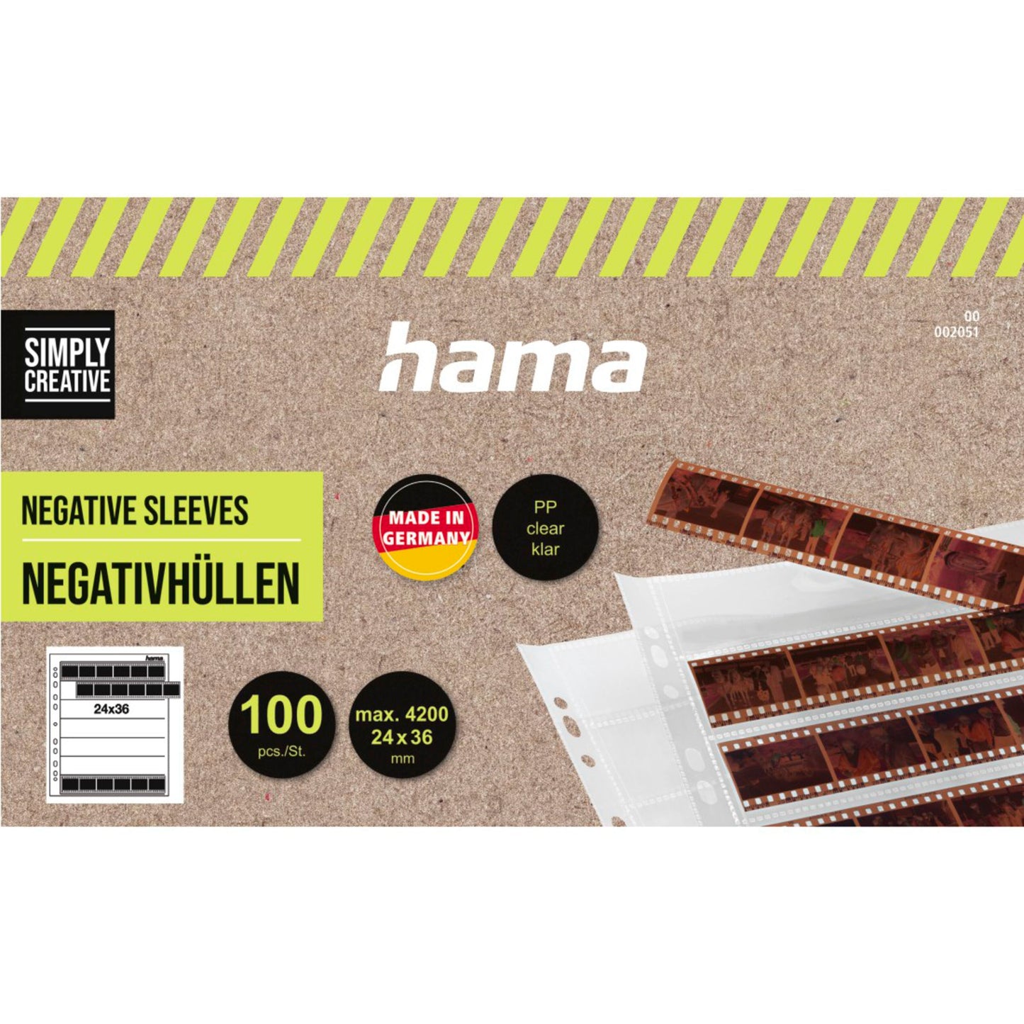 Hama negativlommer 100-pak til ringbind klar plast til 24x36mm eller 35mm film fremstillet i Tyskland.